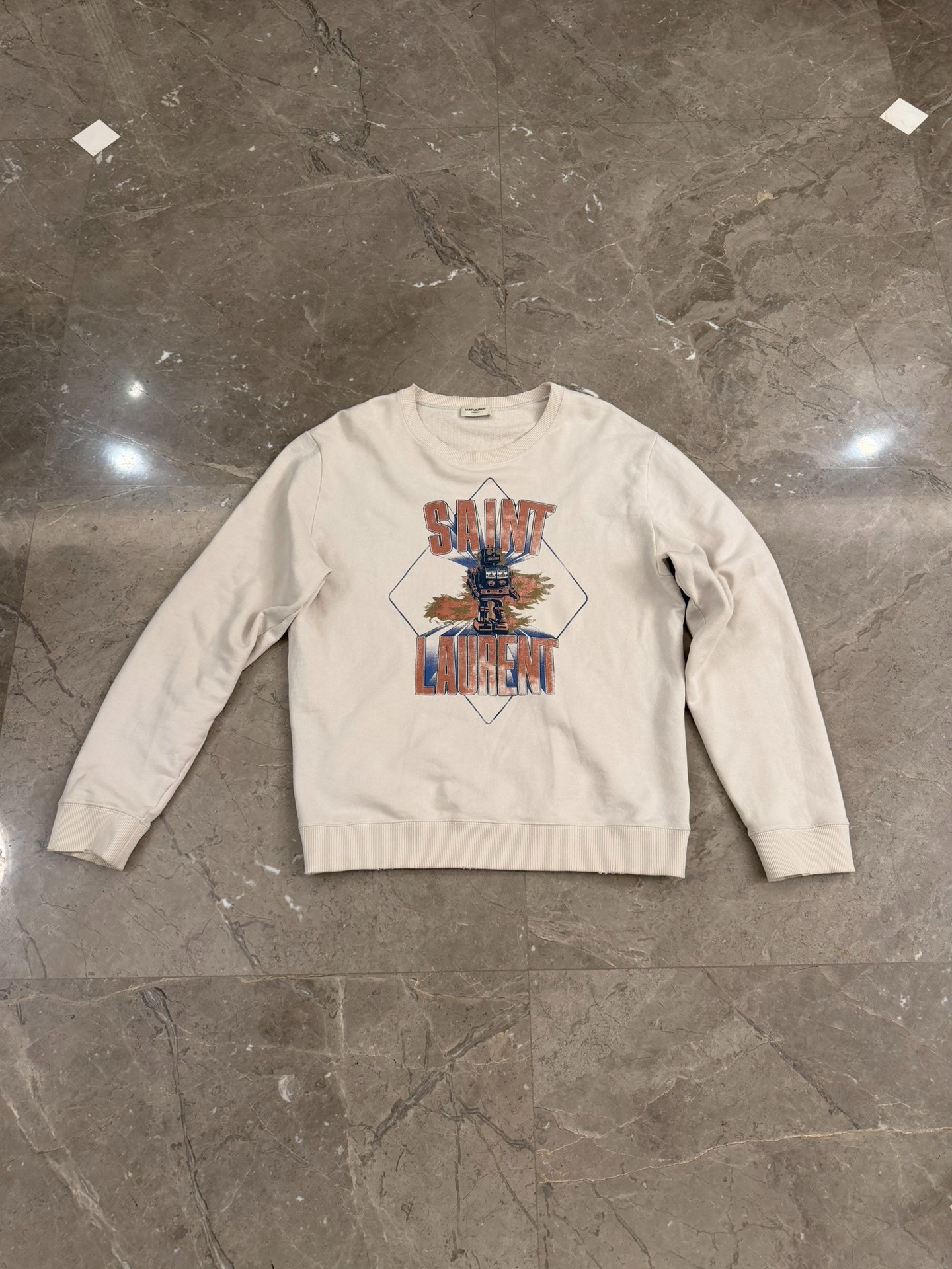 Saint Laurent White Robot Print Hoodie — detail
