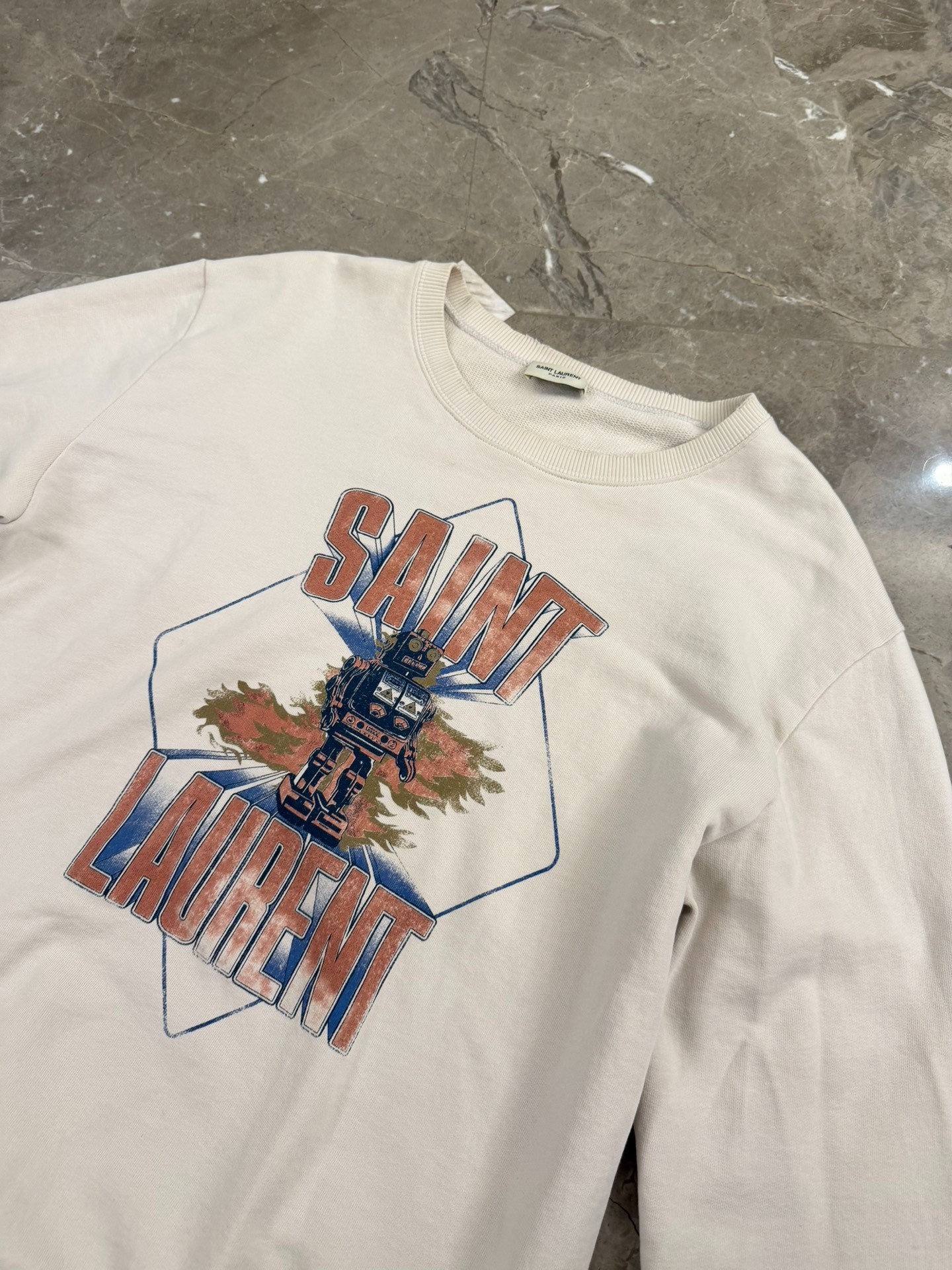 Saint Laurent White Robot Print Hoodie