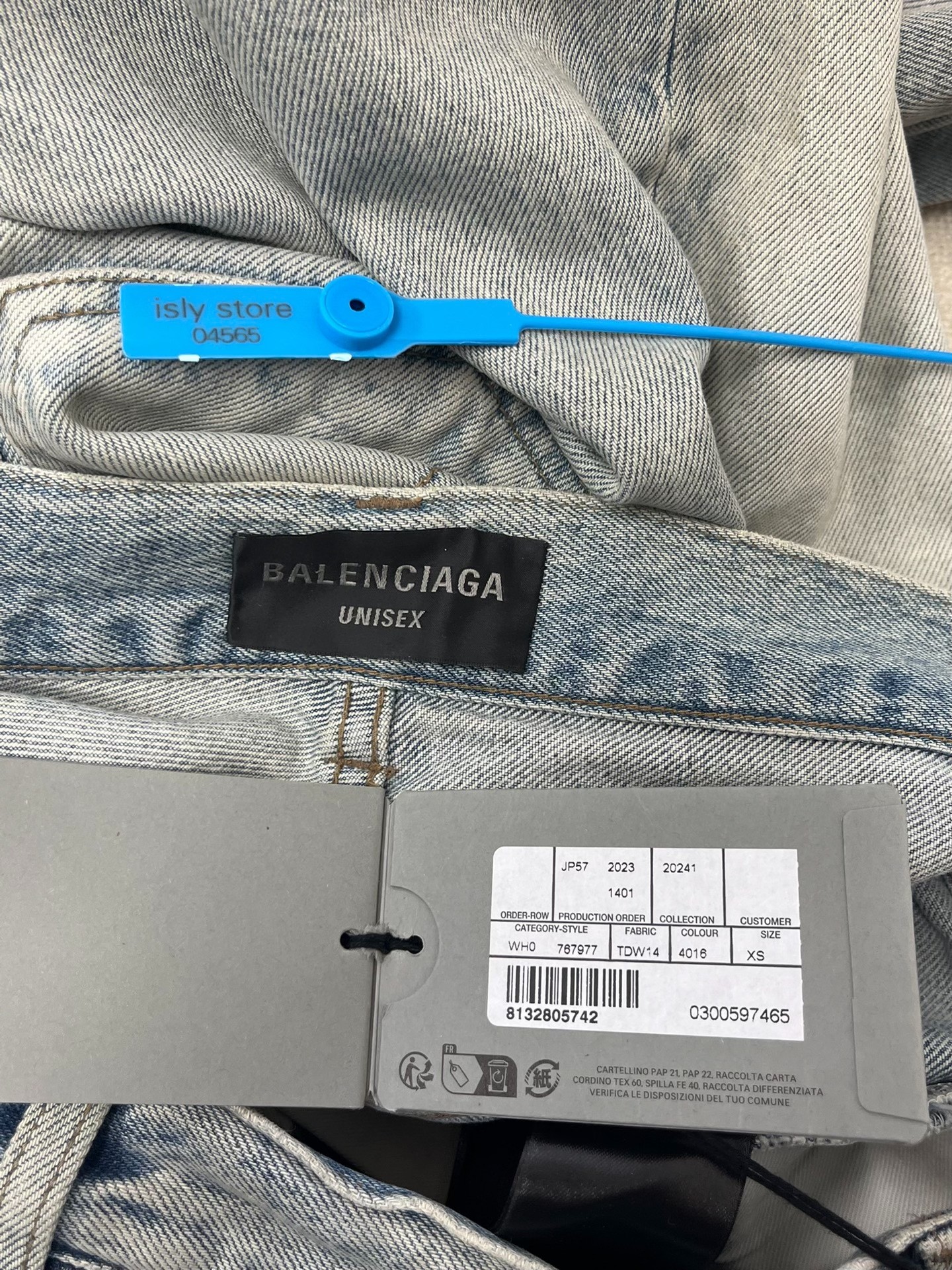 Balenciaga Unisex Wide-Leg Denim Jeans — label