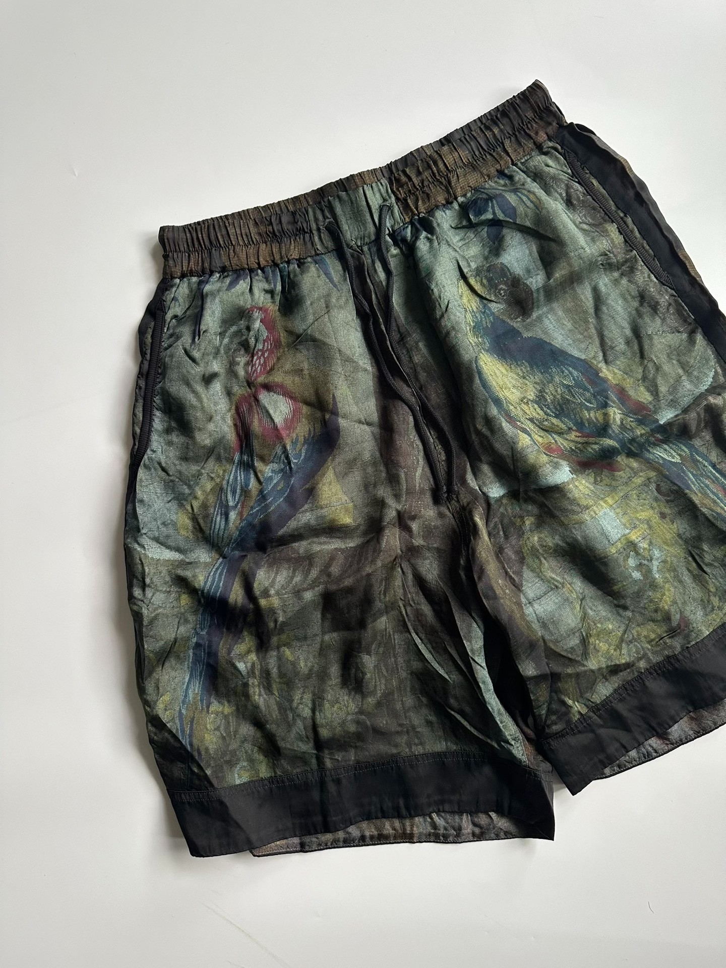 Dries Van Noten 17SS Bird Print Silk Shorts — front