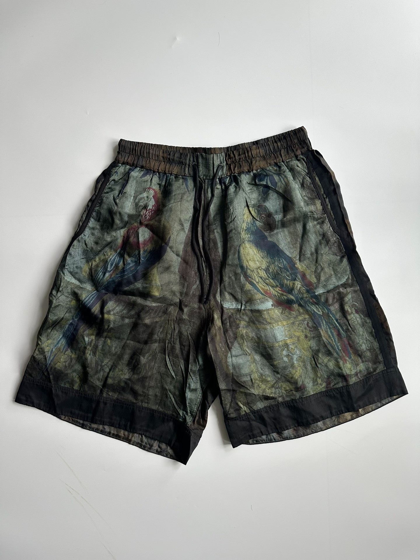 Dries Van Noten 17SS Bird Print Silk Shorts — detail
