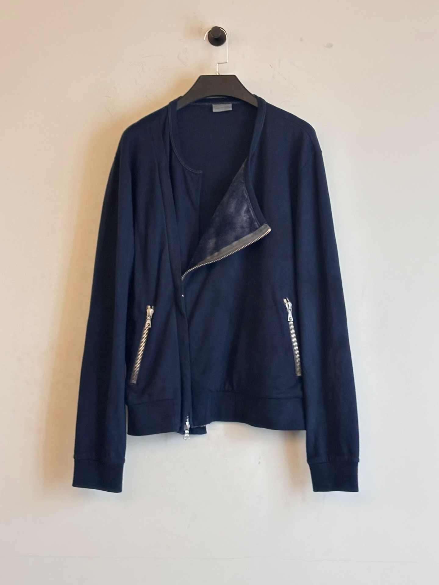 Dries Van Noten Blue Velvet Slant Zip Bomber