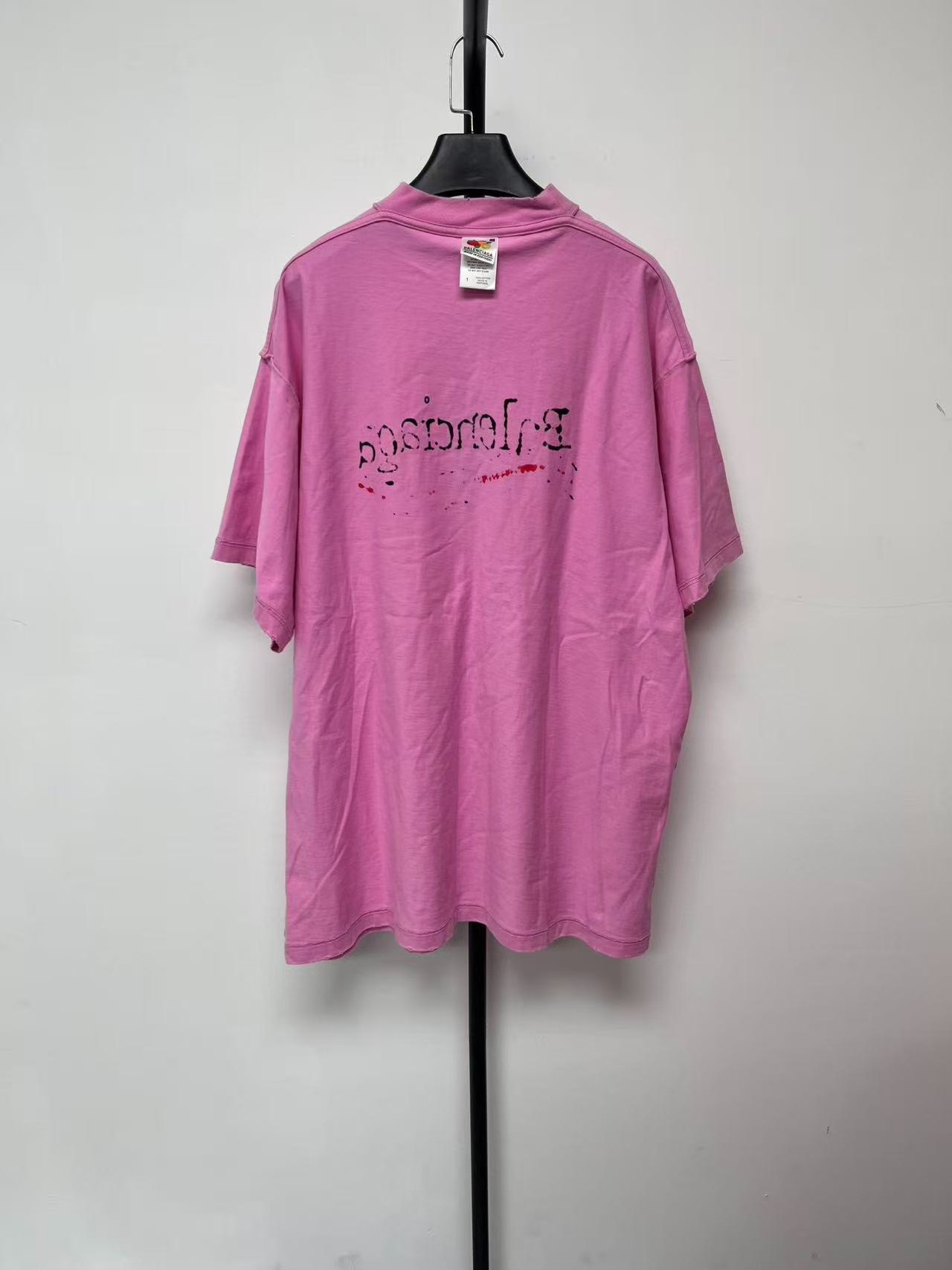 Balenciaga Pink Logo Print T-Shirt — front