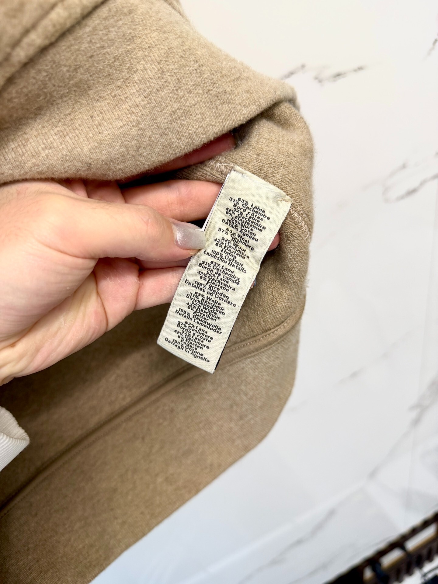 Hermes Beige Leather-Trim Zip Sweatshirt — label