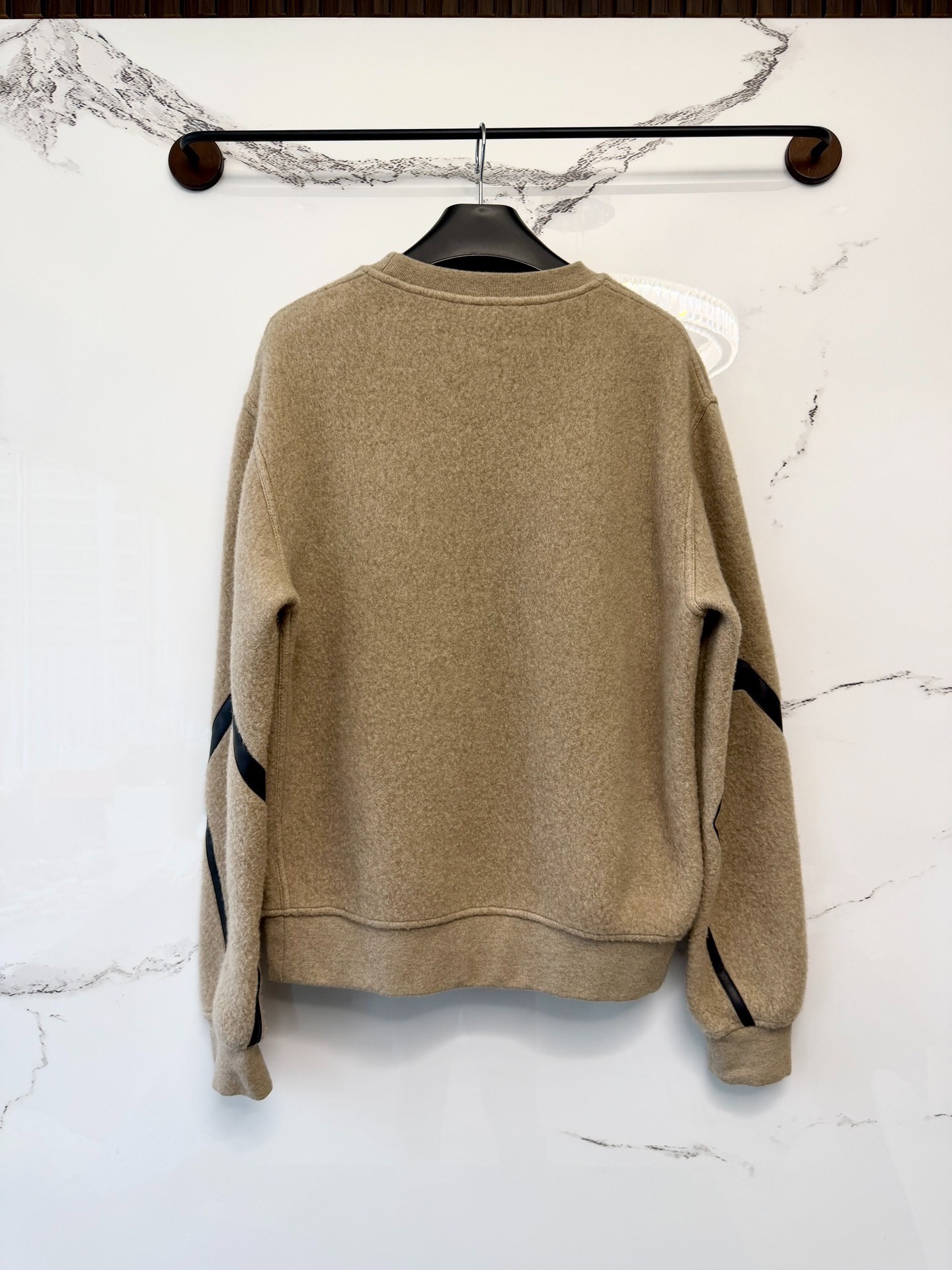 Hermes Beige Leather-Trim Zip Sweatshirt — back