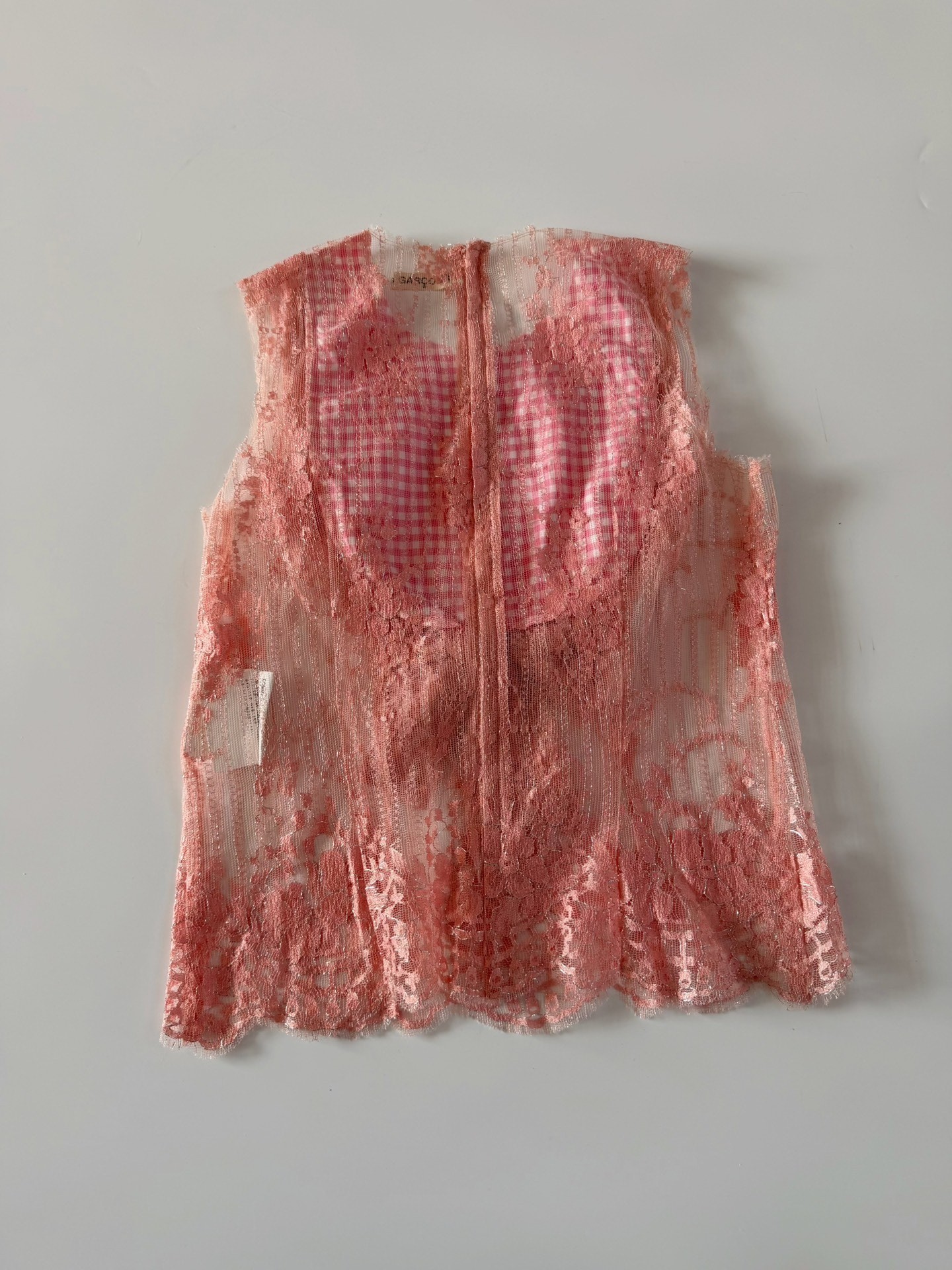 Comme des Garcons Pink Lace Sleeveless Top — front