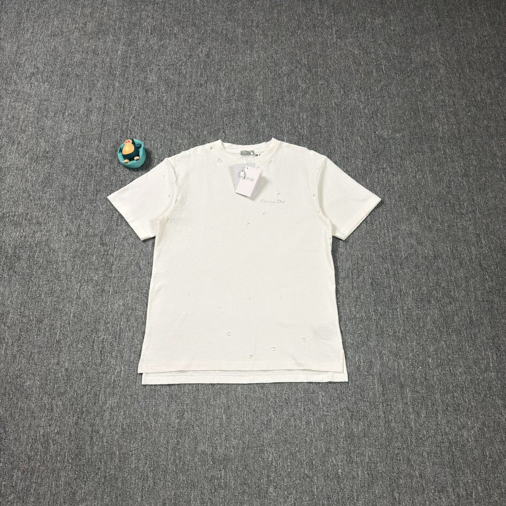 Dior White Distressed Short Sleeve T-Shirt