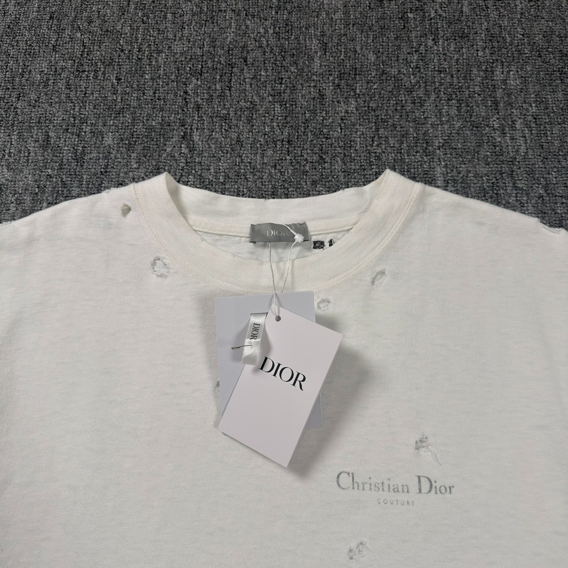 Dior White Distressed Short Sleeve T-Shirt — front