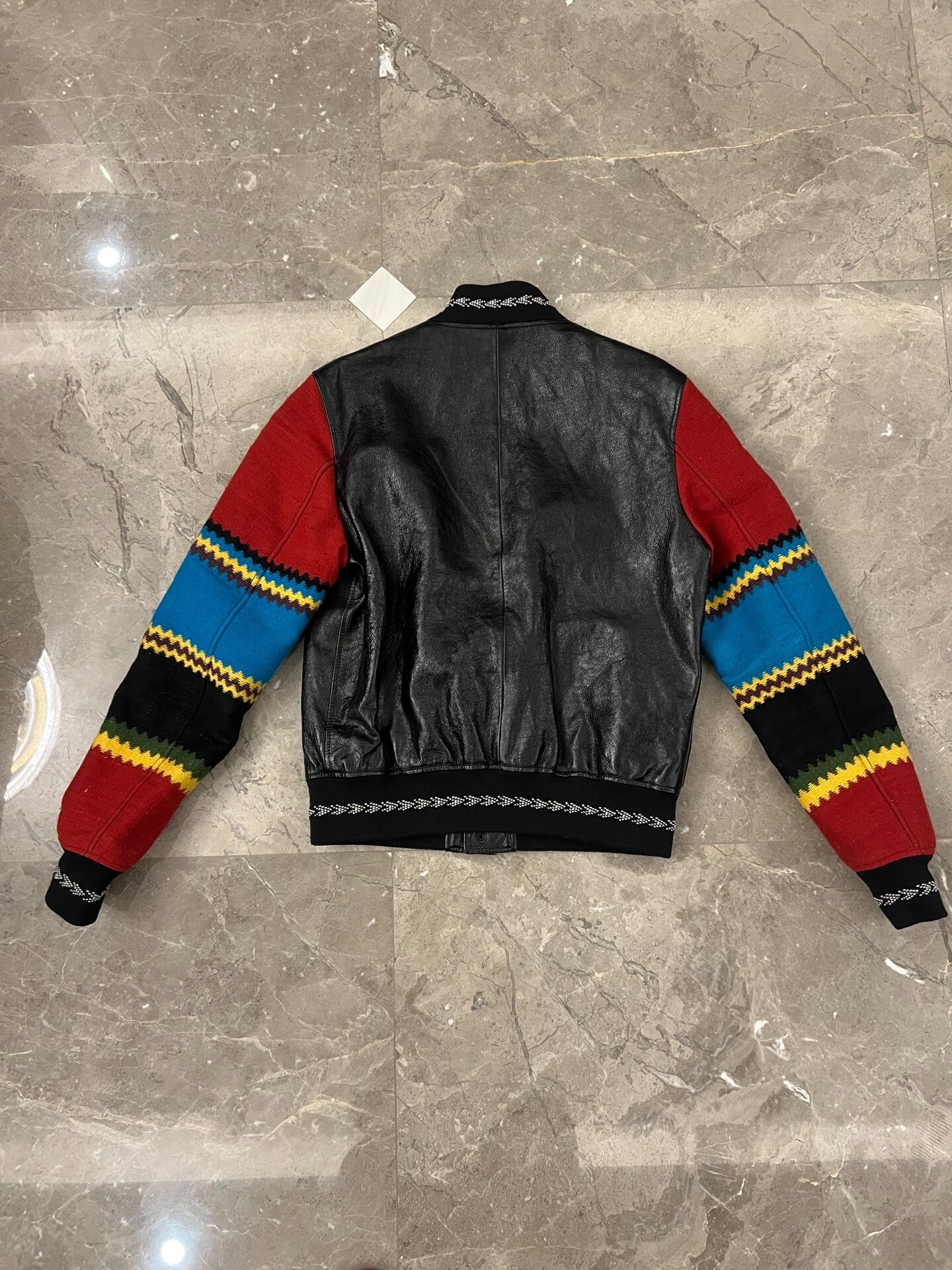 Saint Laurent Ethnic Leather Jacket Red Sleeves — front