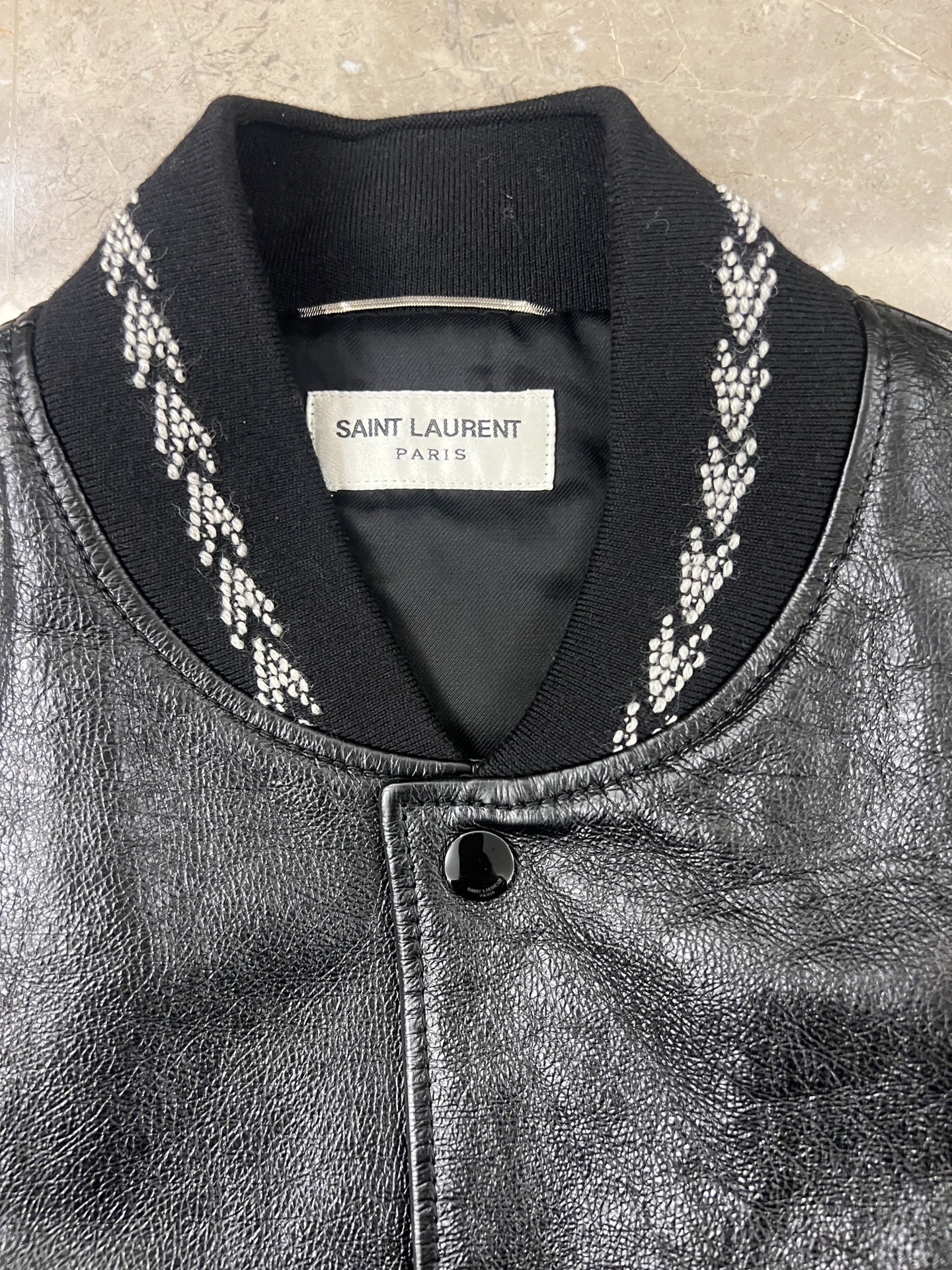 Saint Laurent Ethnic Leather Jacket Red Sleeves — back