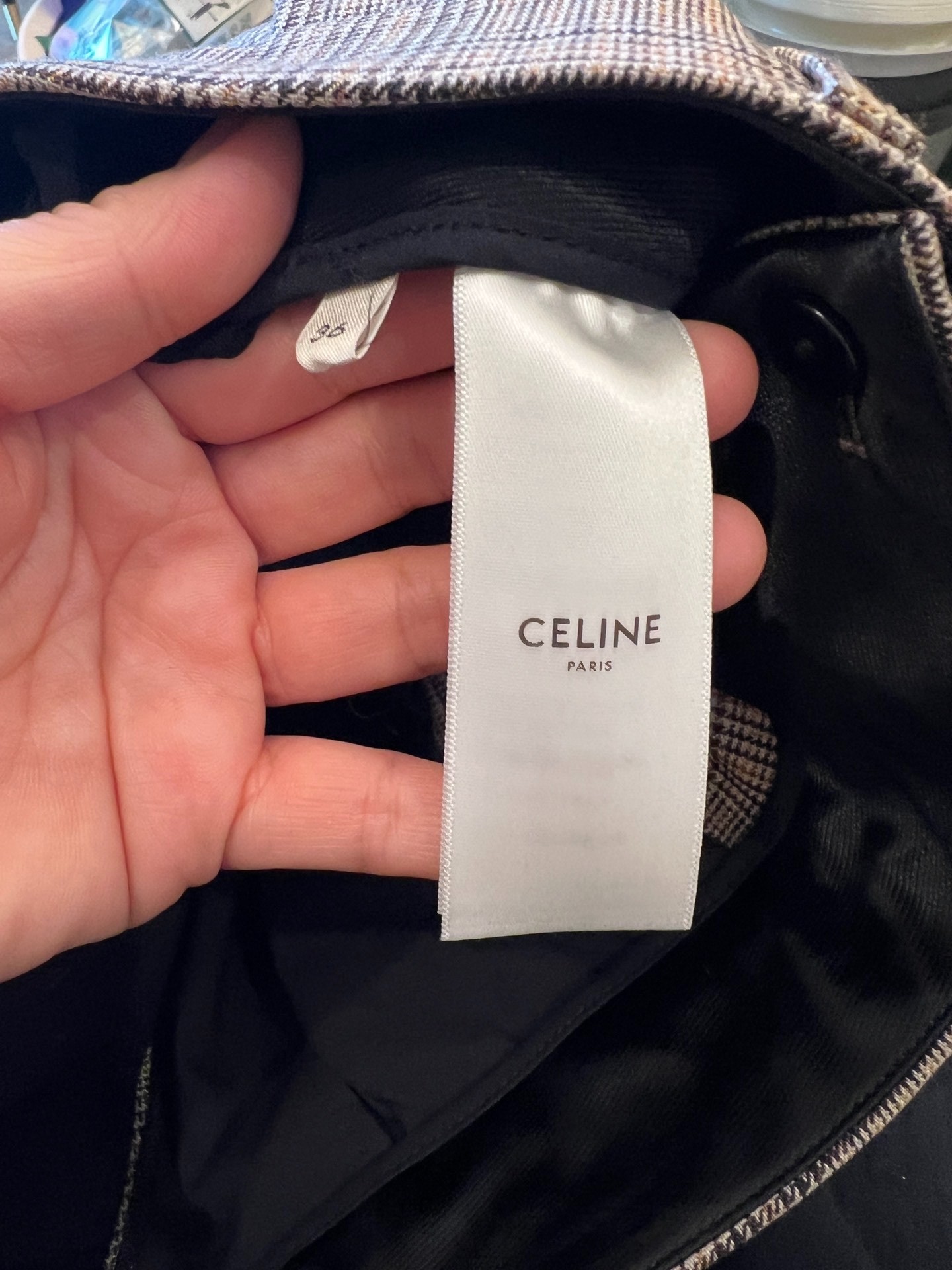 Celine Checkered Wool Casual Pants — label