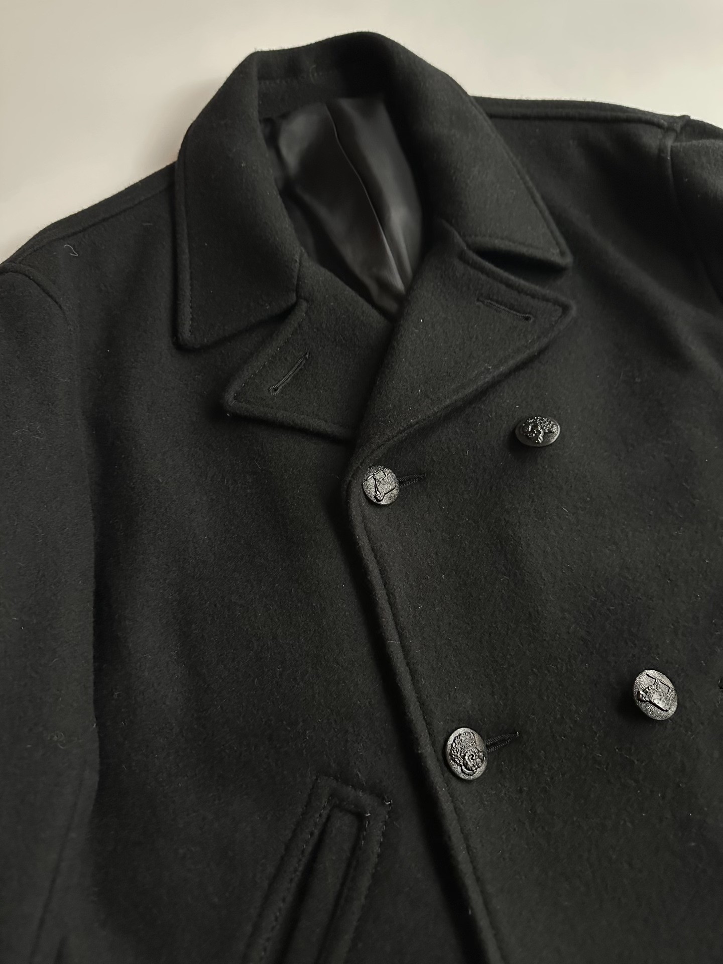 Undercover 10AW Black Wool Peacoat — detail