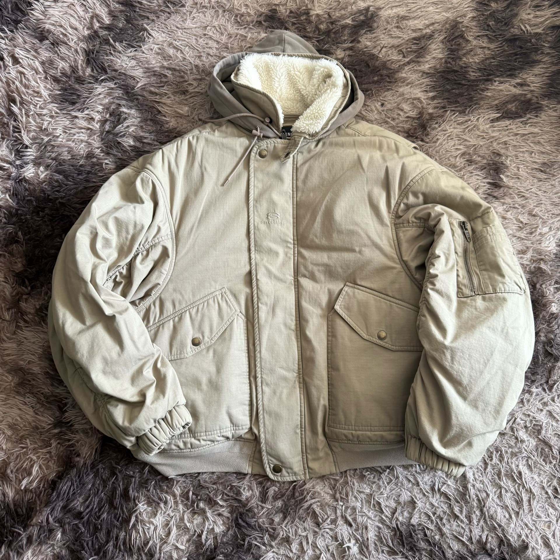 Balenciaga Hooded Lamb Fur Bomber Jacket
