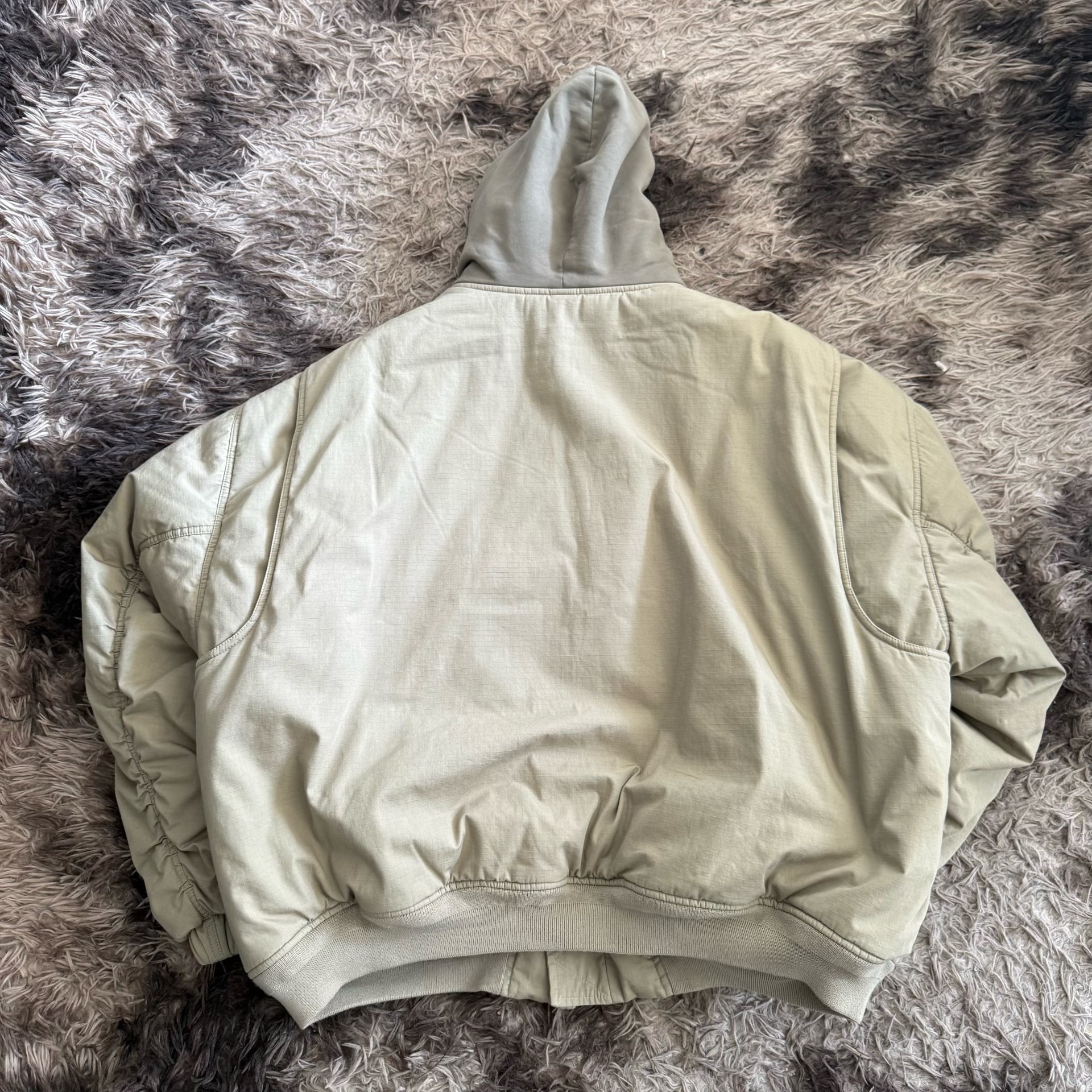 Balenciaga Hooded Lamb Fur Bomber Jacket — front