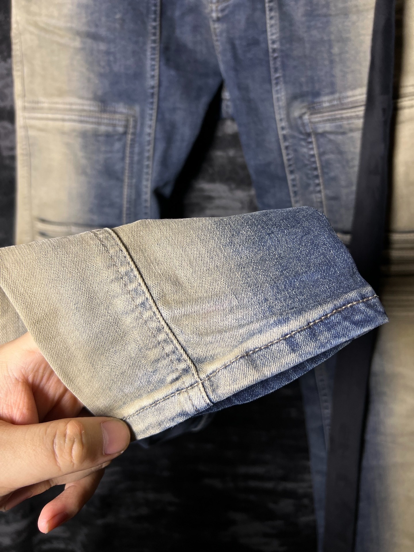 Rick Owens 23SS Mud-Dyed Gradient Motorcycle Jeans — label