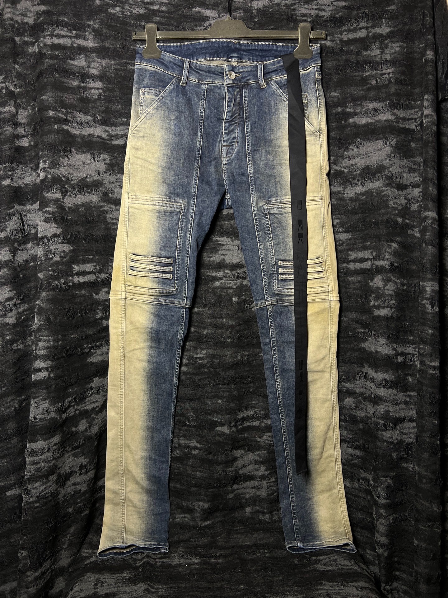 Rick Owens 23SS Mud-Dyed Gradient Motorcycle Jeans