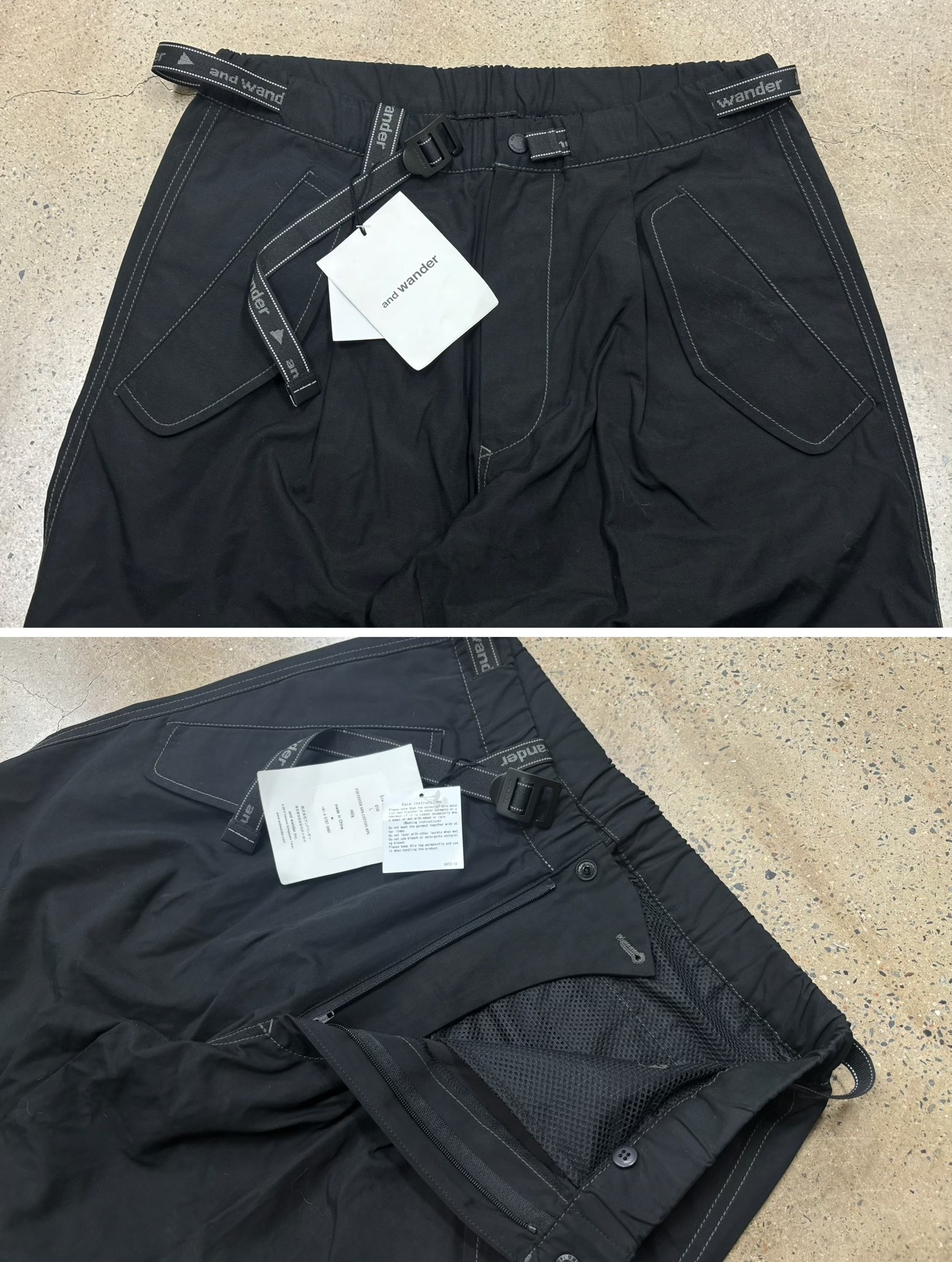 and Wander 24AW Parachute Cargo Pants — label