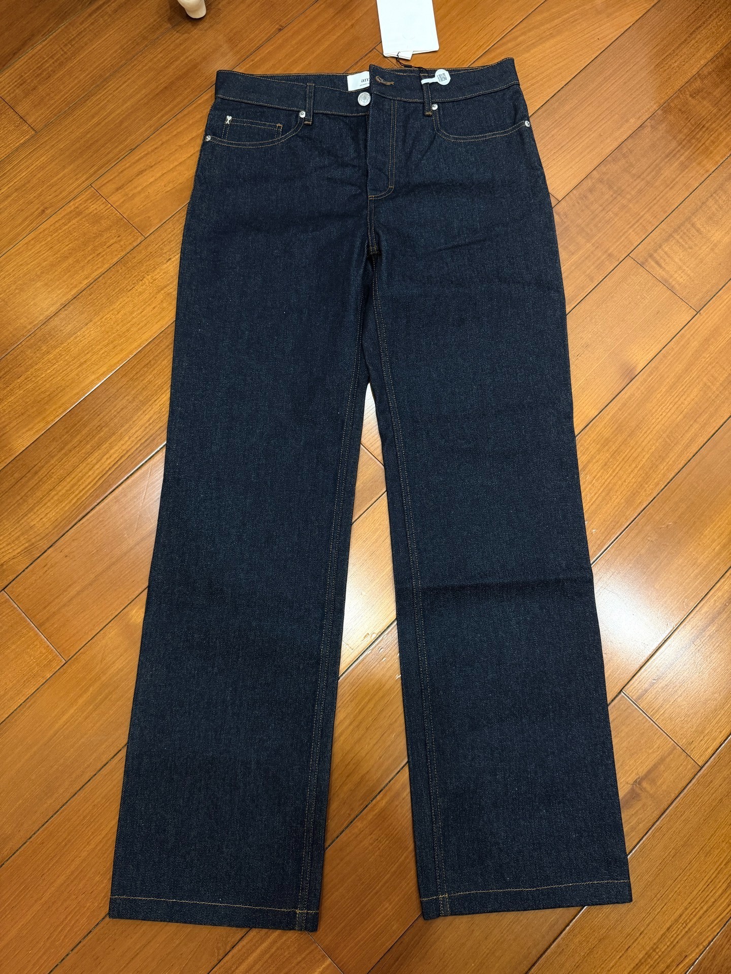 AMI Dark Blue Straight Wide Leg Jeans — front
