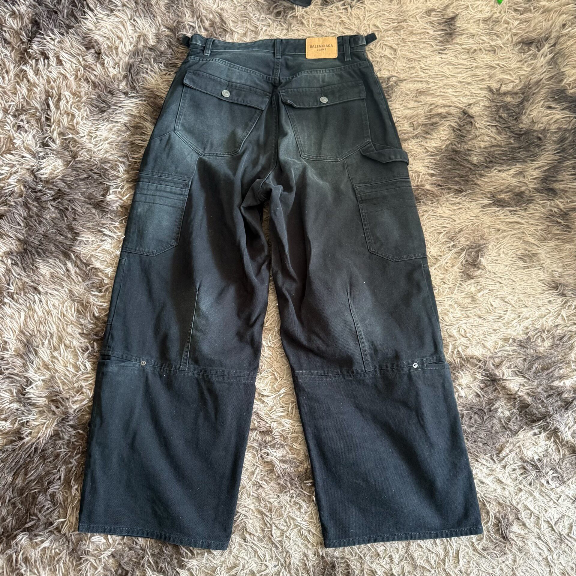Balenciaga Dark Wide-Leg Cargo Jeans — front