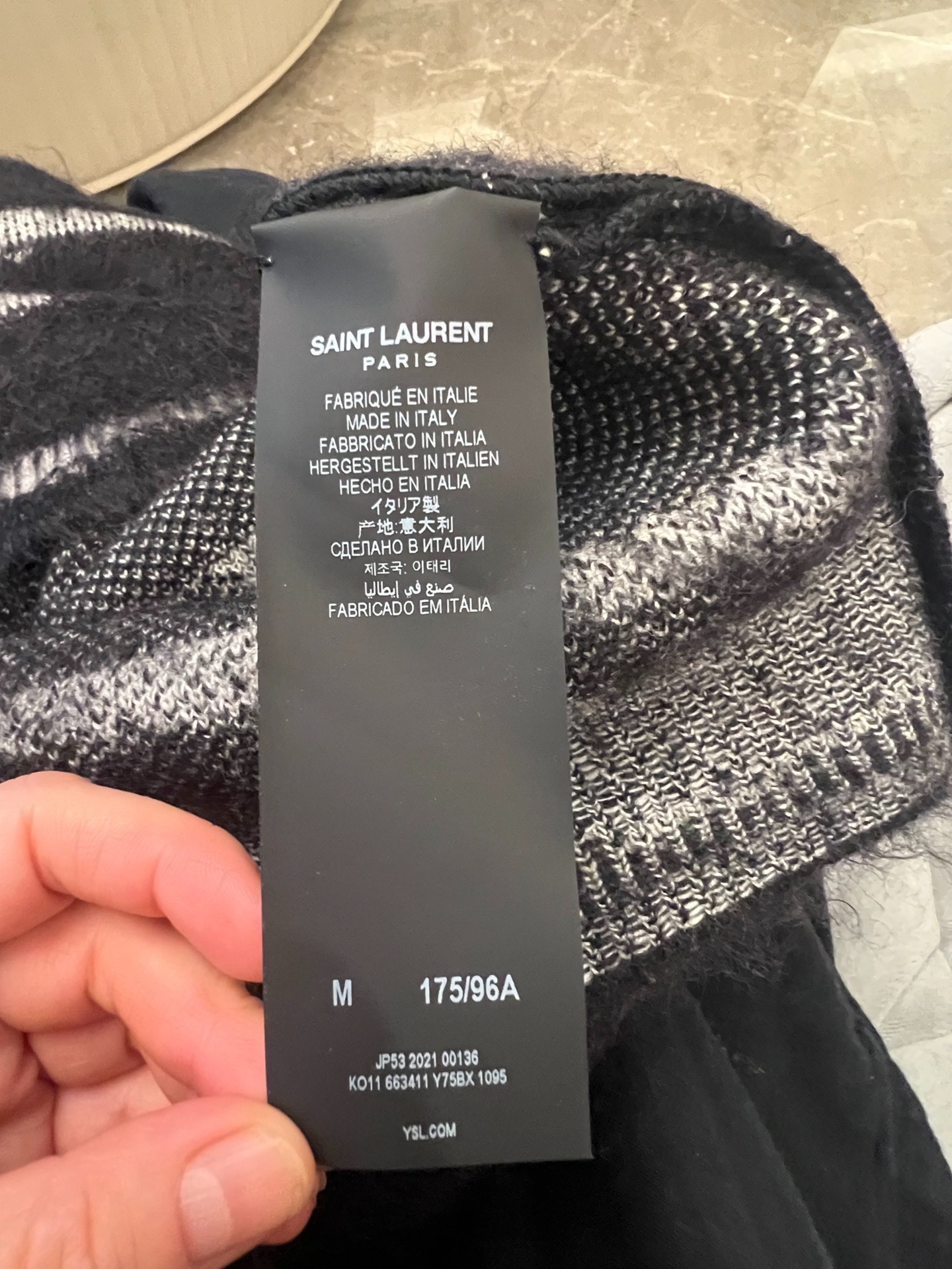 Saint Laurent Striped Mohair Sweater — label