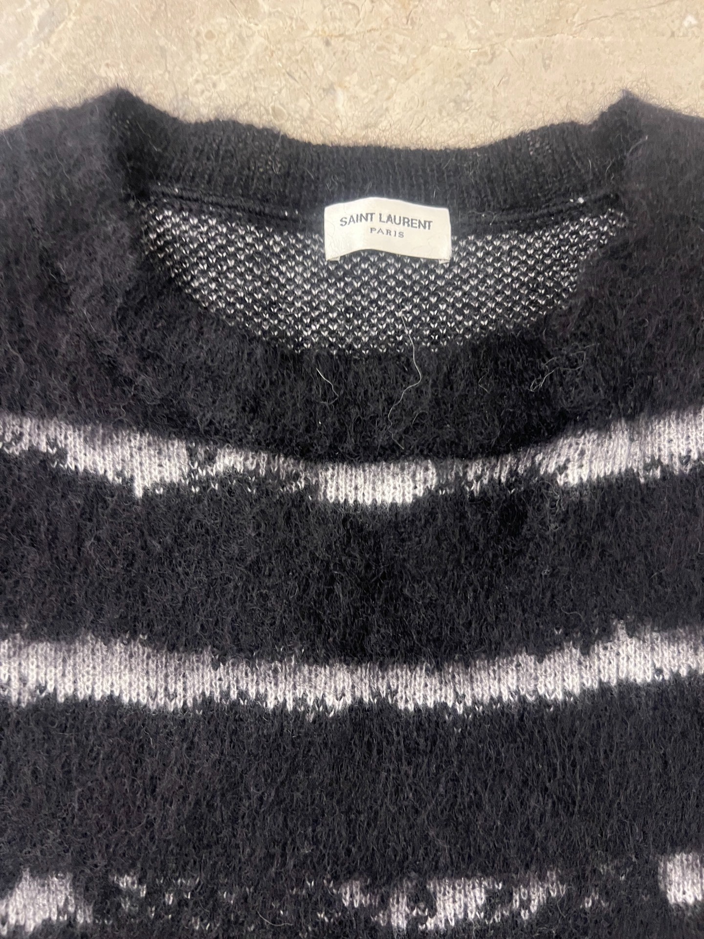 Saint Laurent Striped Mohair Sweater — detail