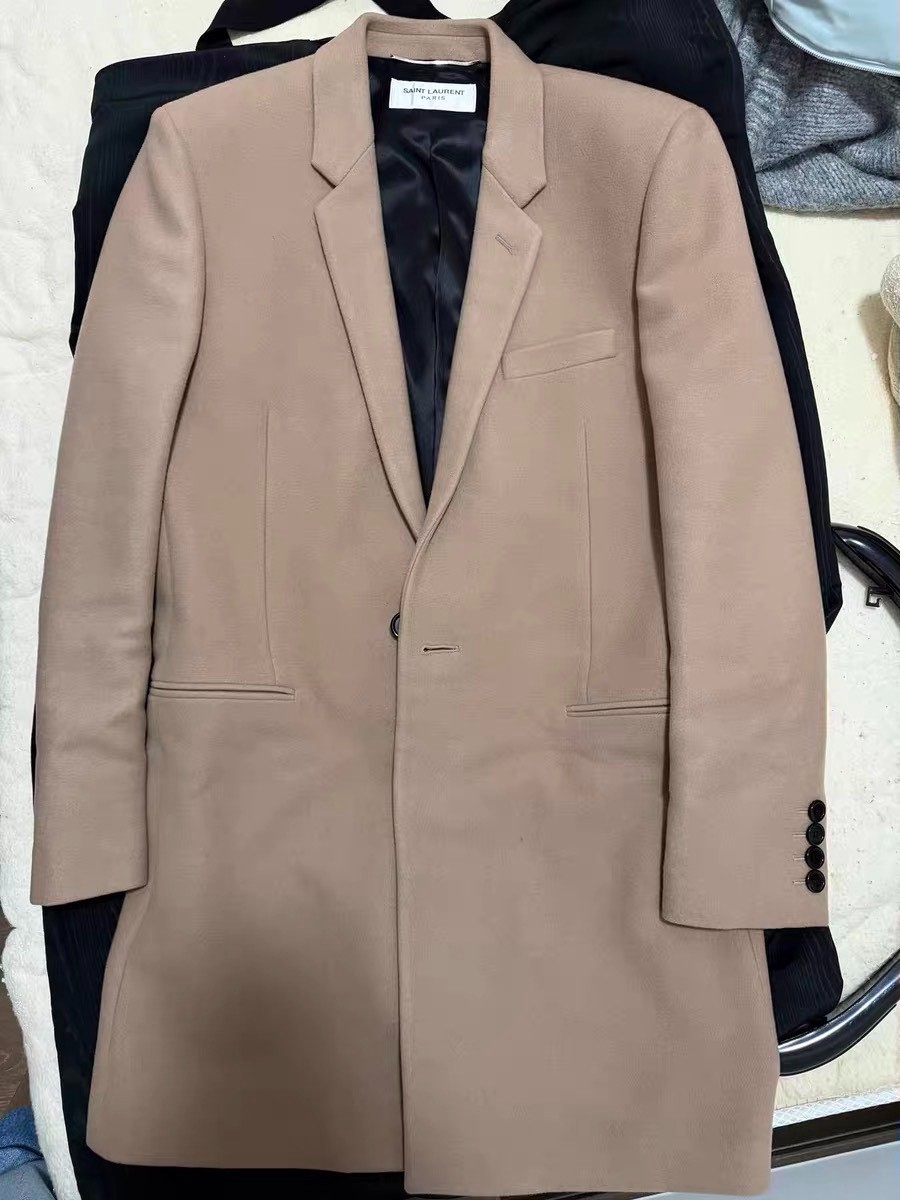 Saint Laurent Camel Wool Cashmere Coat — front