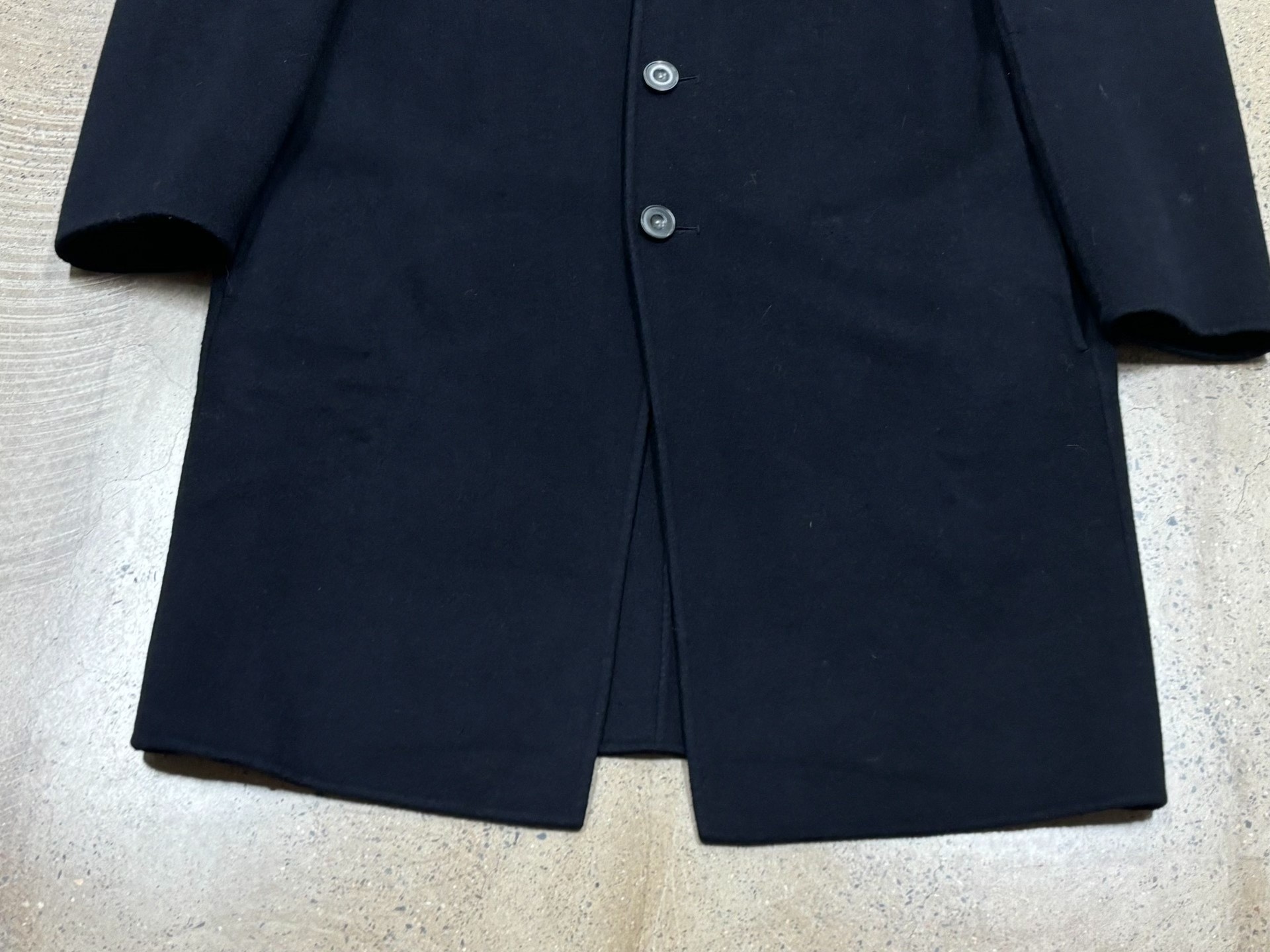 Acne Studios Dark Navy Wool Overcoat — label