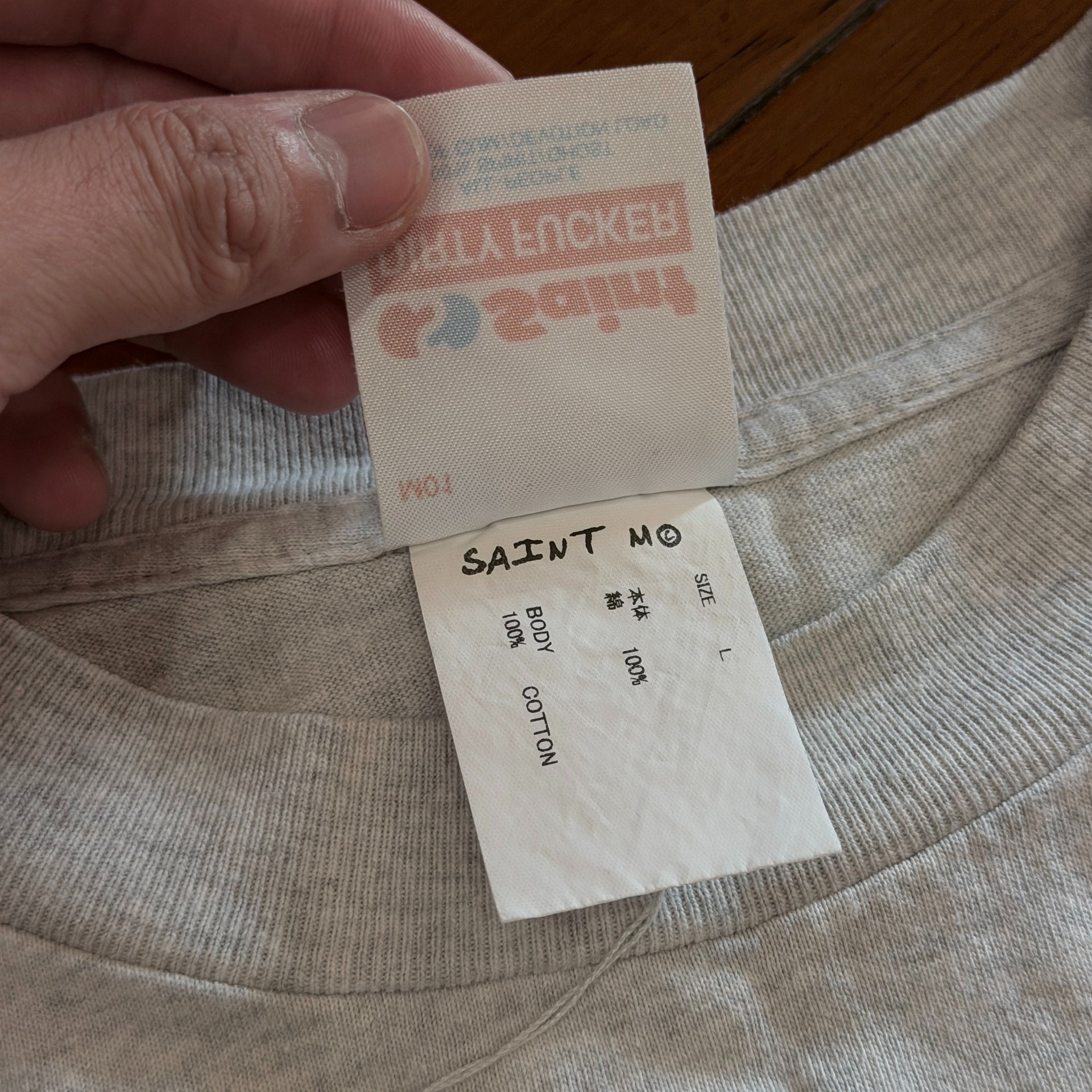 Saint Michael Gray Angel Graphic T-Shirt — label