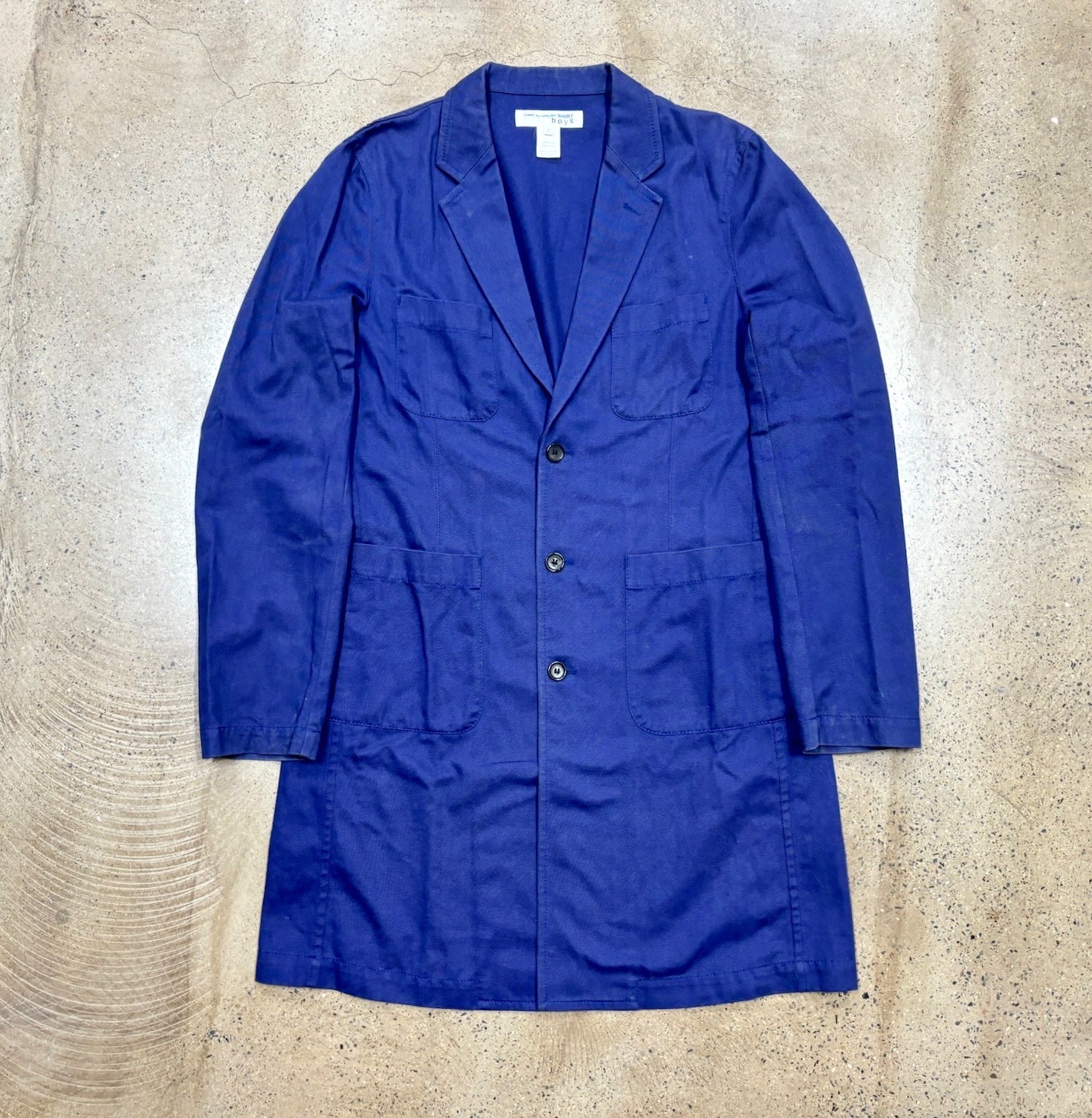 Comme Des Garcons Boys Blue Long Coat — front