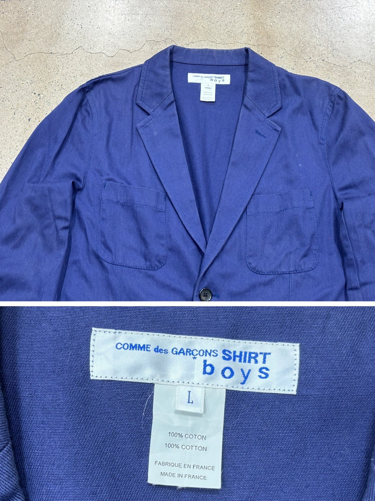 Comme Des Garcons Boys Blue Long Coat — back