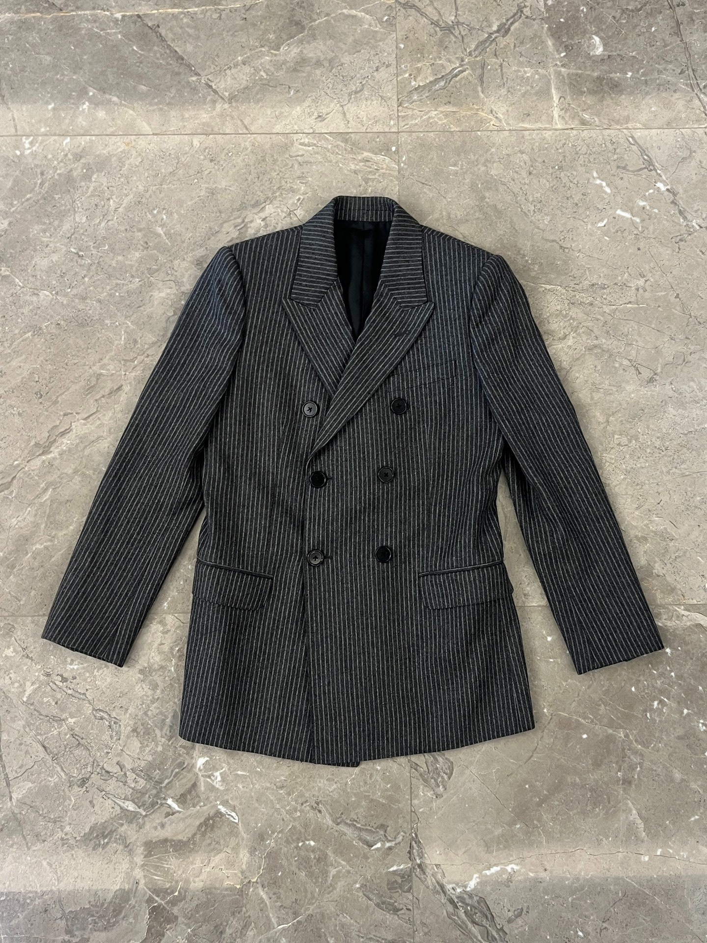 Celine Hedi Slimane 22SS Gray Striped Blazer — front
