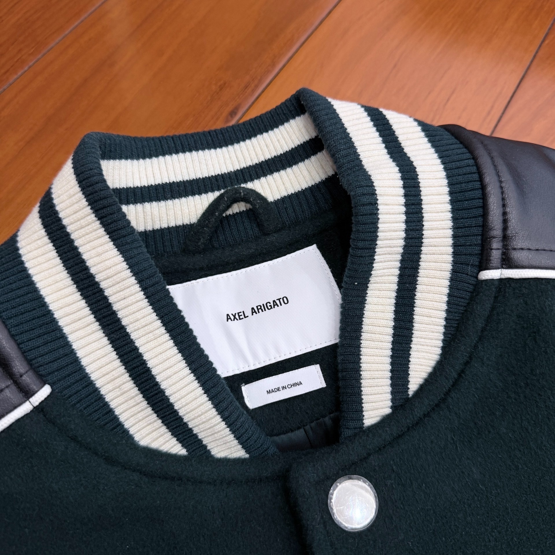 Axel Arigato Green White Varsity Jacket — detail