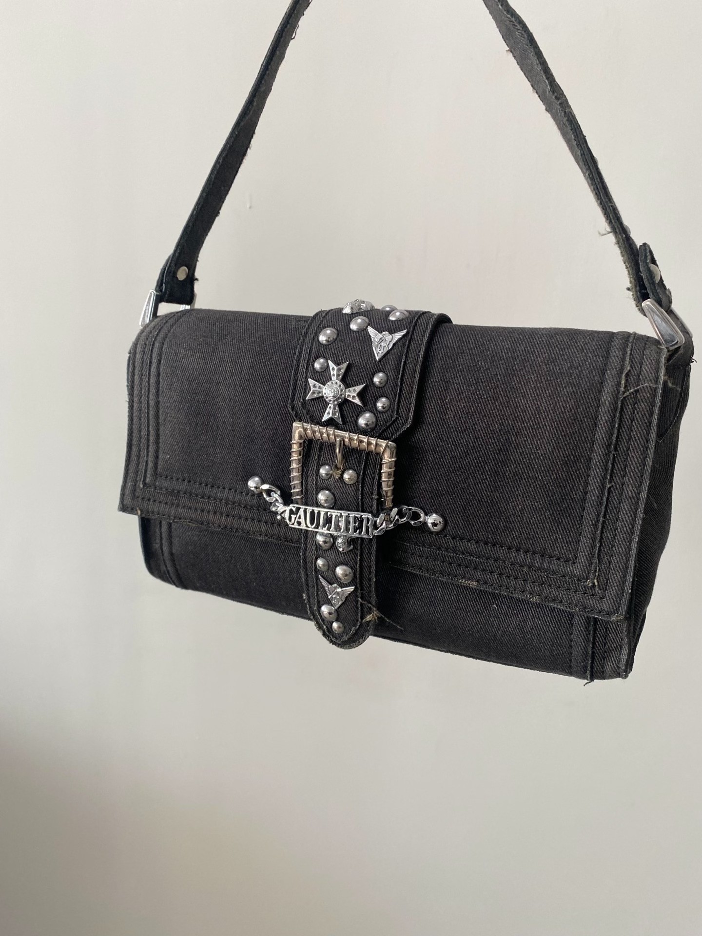 Jean Paul Gaultier Black Denim Underarm Bag — detail