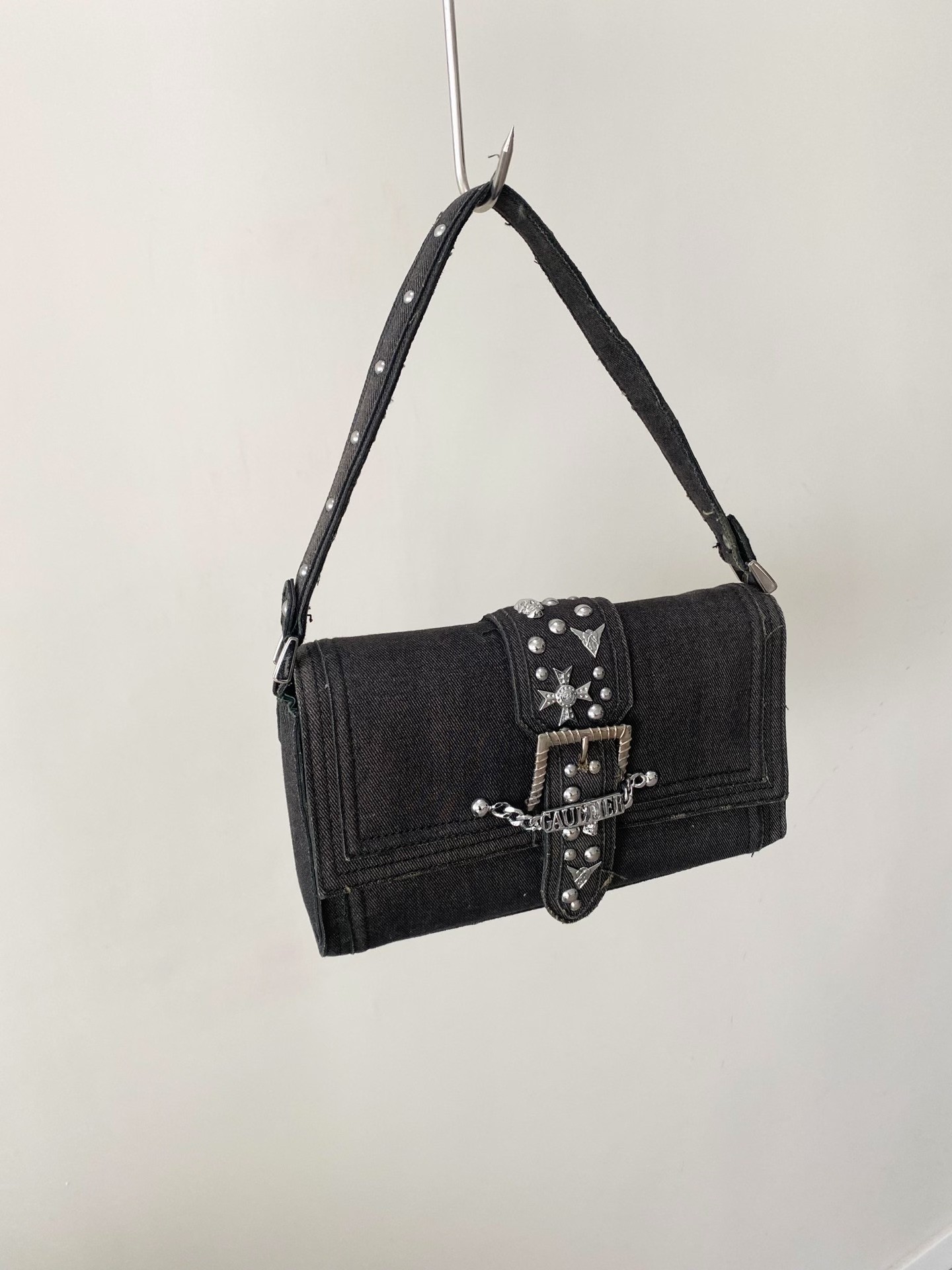 Jean Paul Gaultier Black Denim Underarm Bag — front