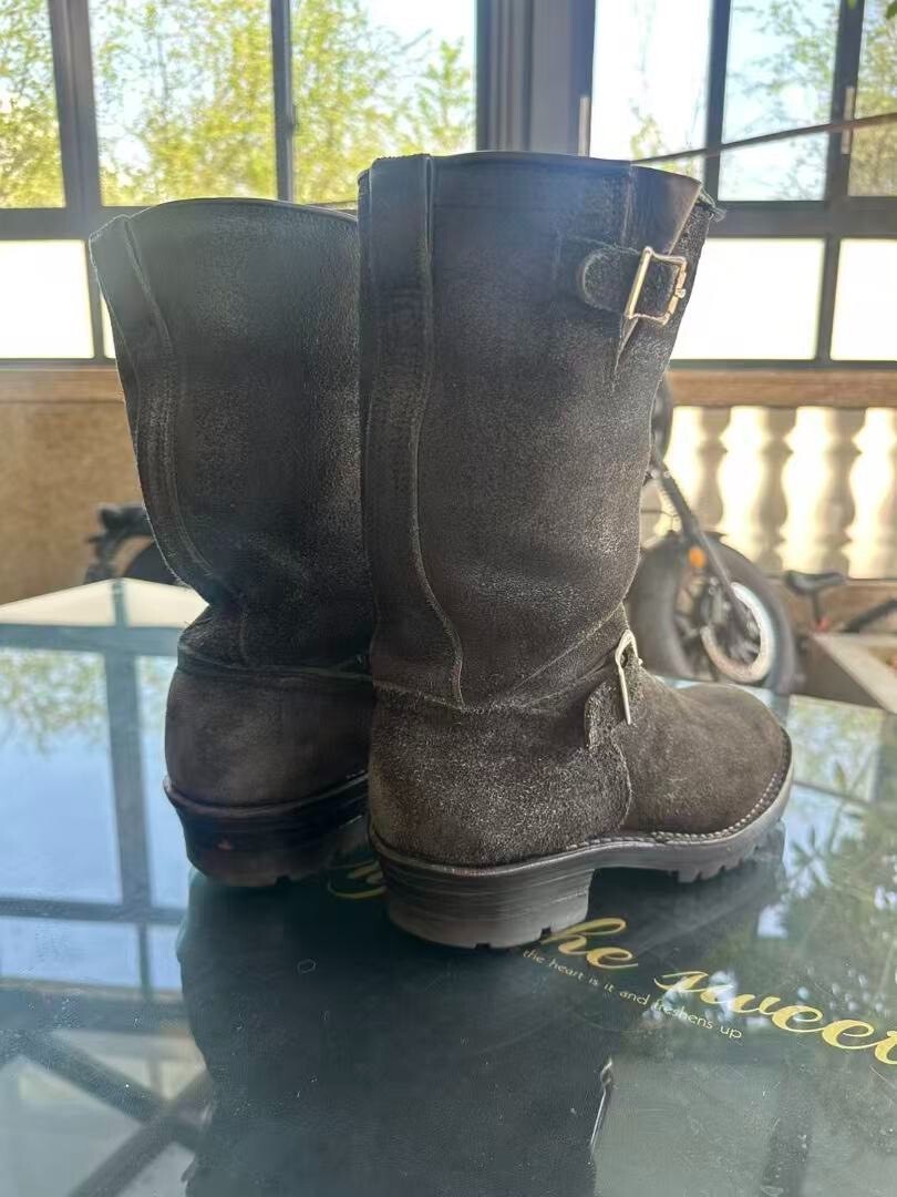 Viberg Black Suede Engineer Boots — front