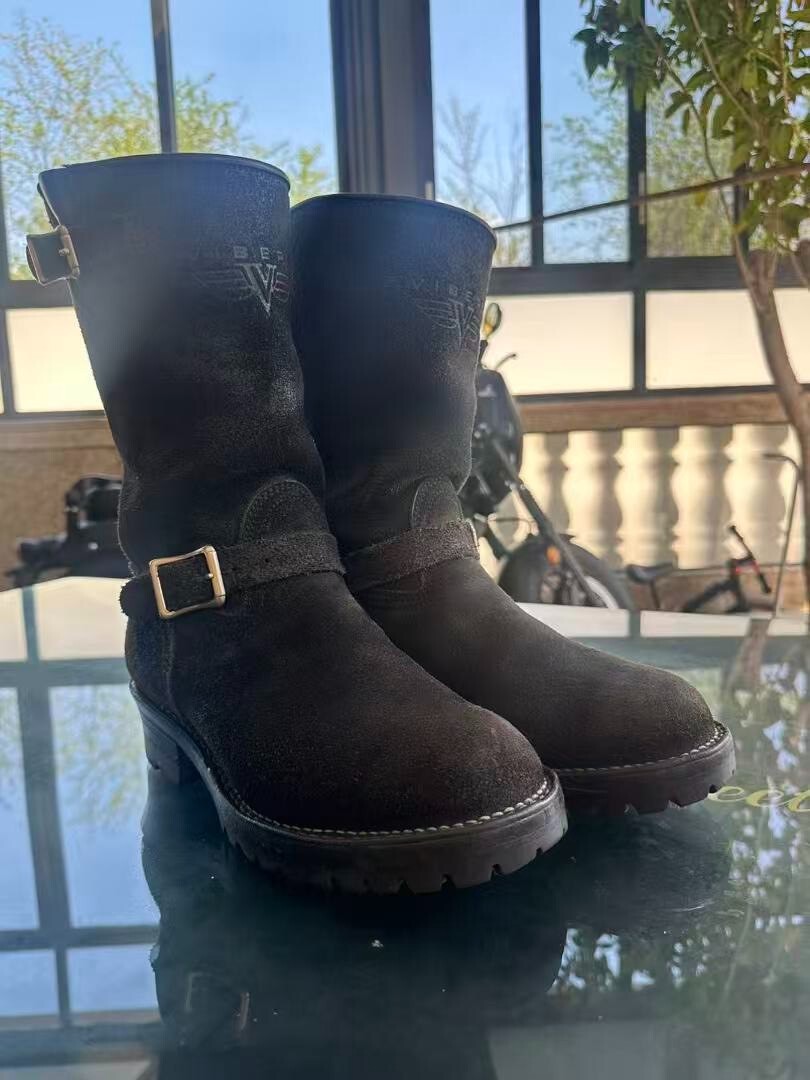 Viberg Black Suede Engineer Boots