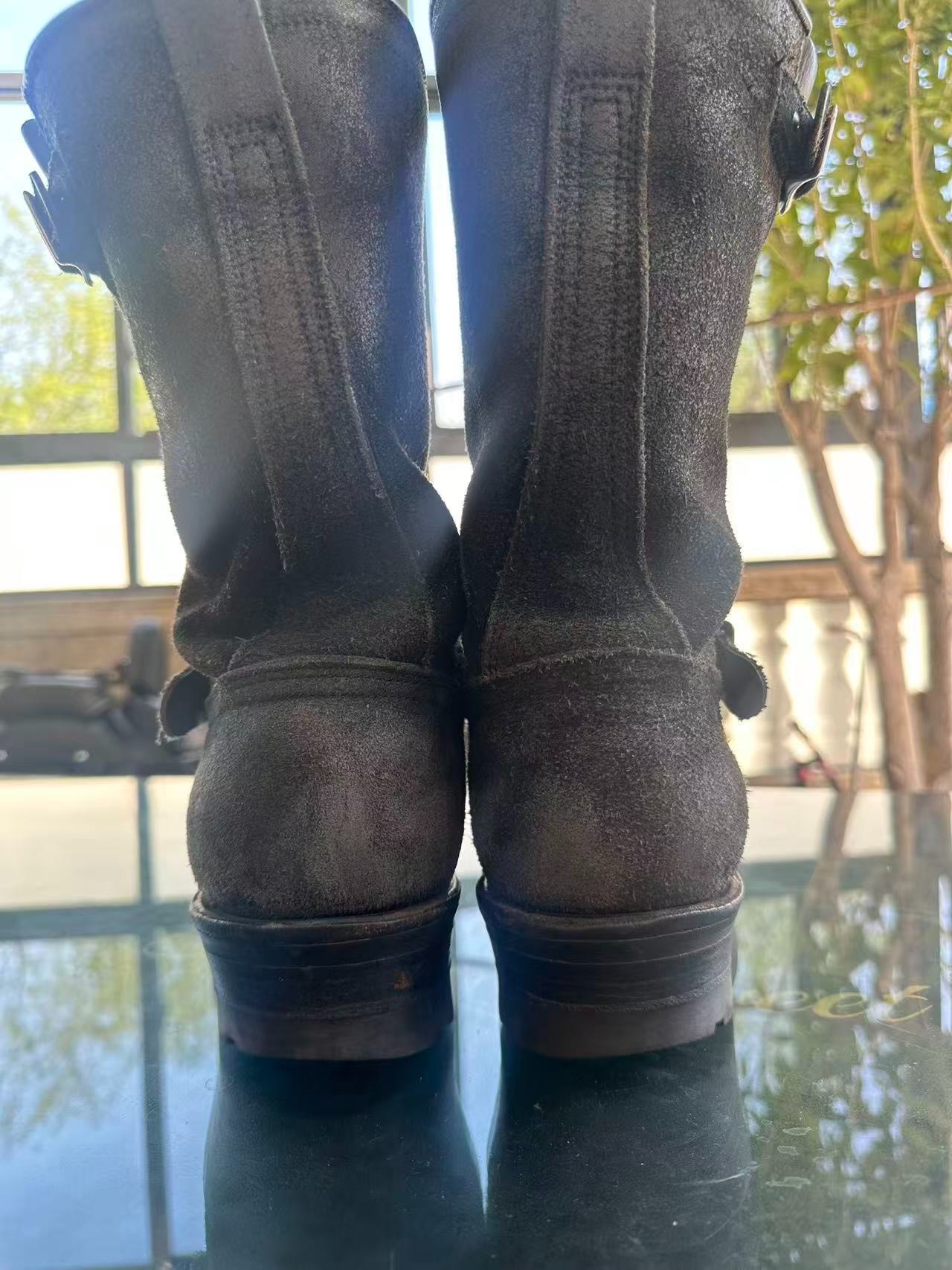 Viberg Black Suede Engineer Boots — back