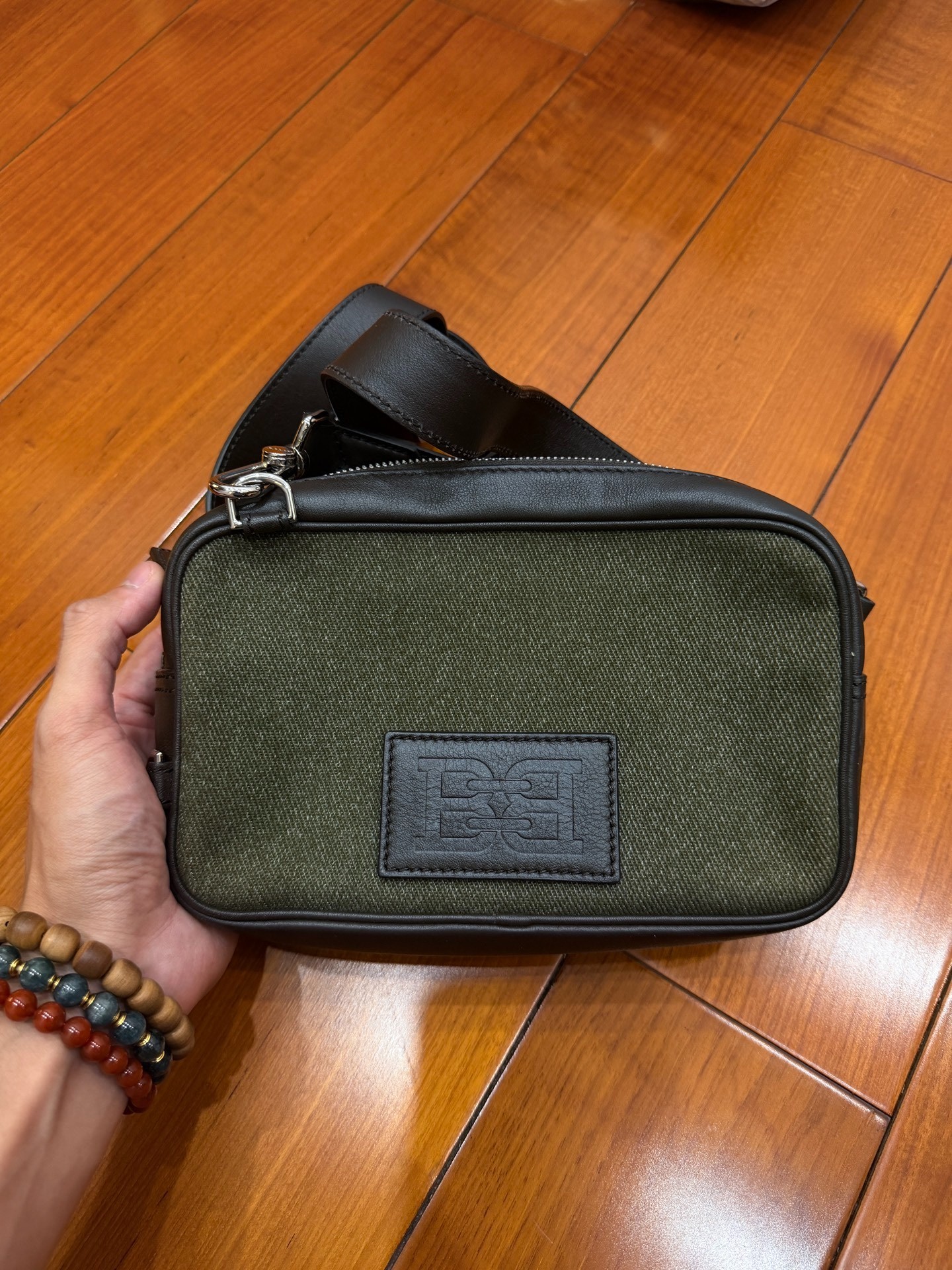 Bally Olive Green Crossbody Camera Bag — detail