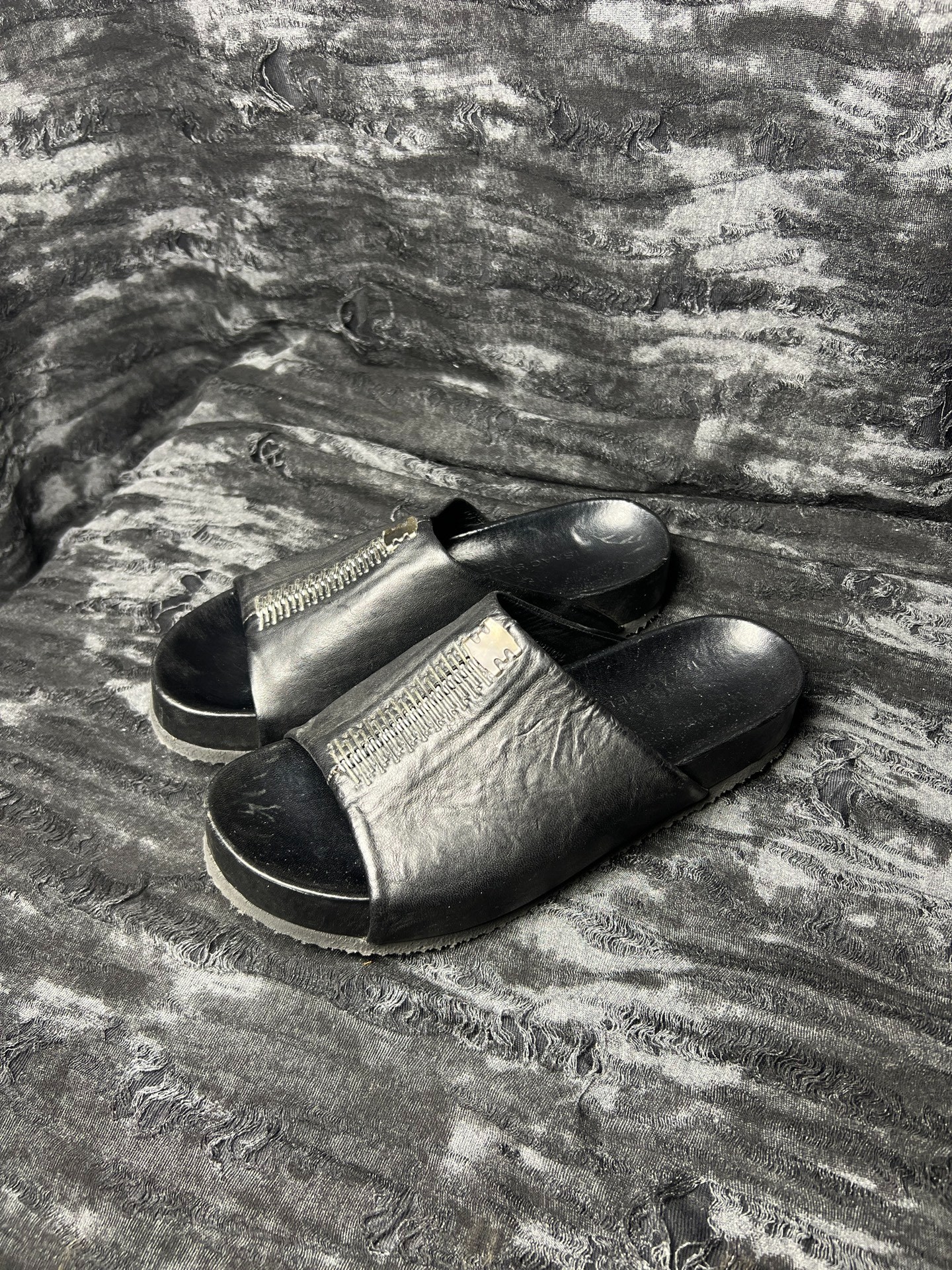 ISAAC SELLAM Black Leather Slippers