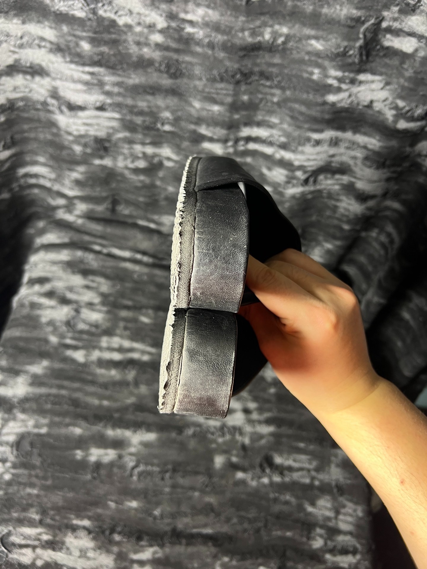 ISAAC SELLAM Black Leather Slippers — label