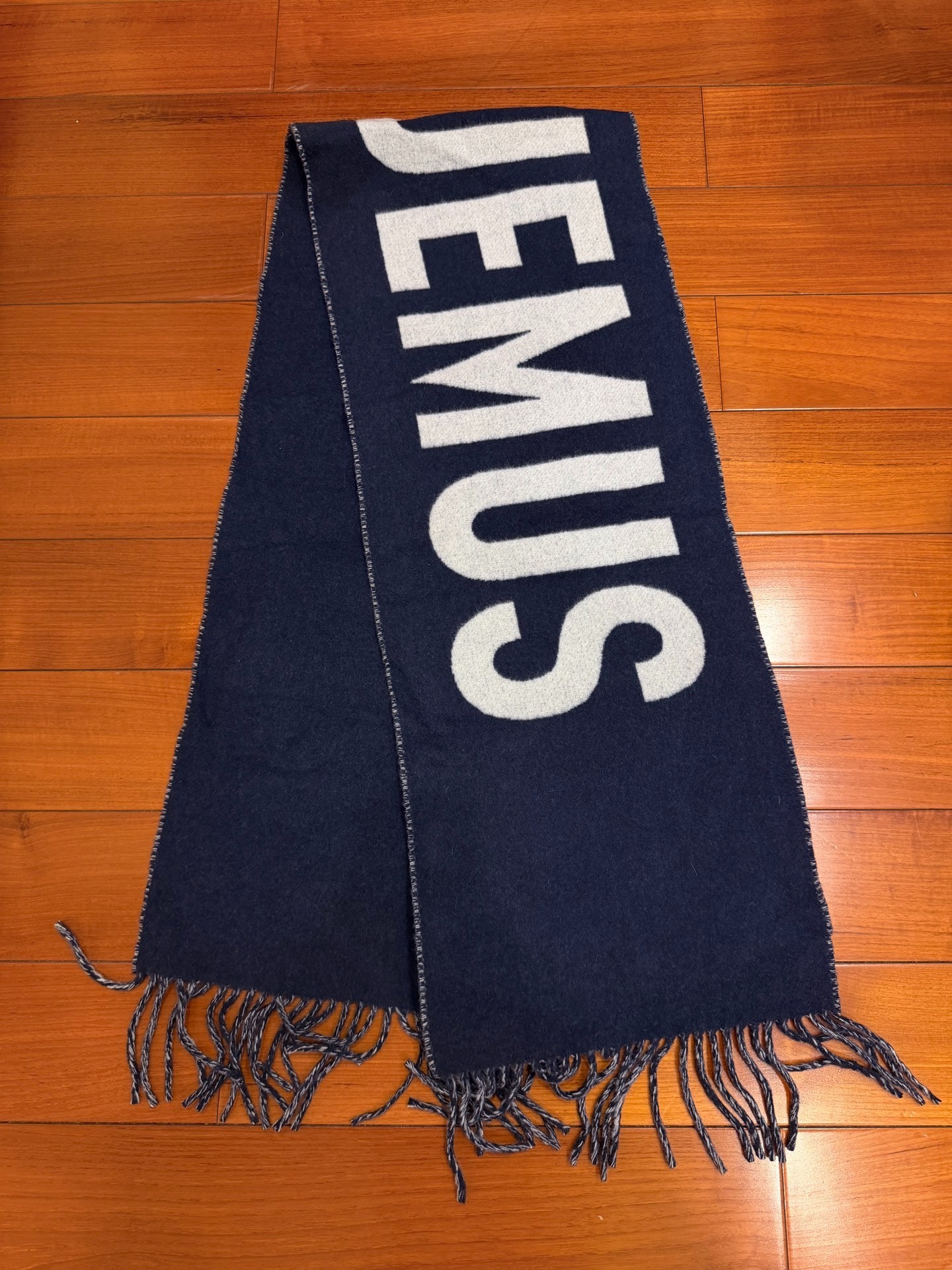 Jacquemus Navy Fringed Scarf