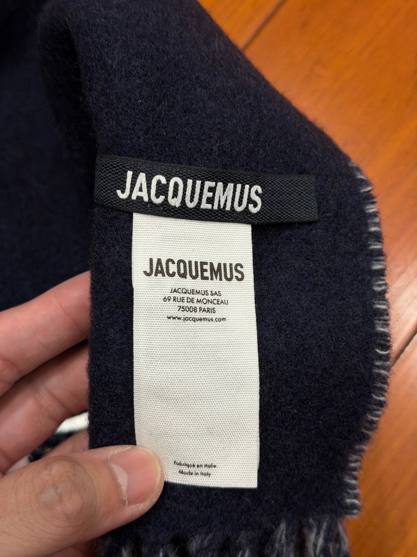Jacquemus Navy Fringed Scarf — detail