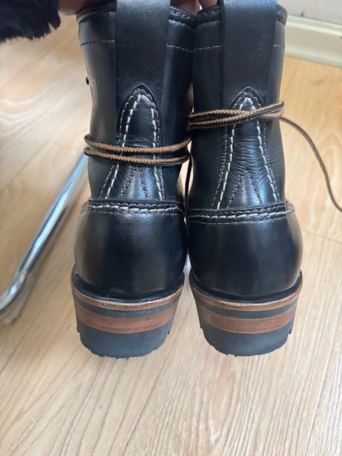 Wesco Short Face Black Leather Boots — back