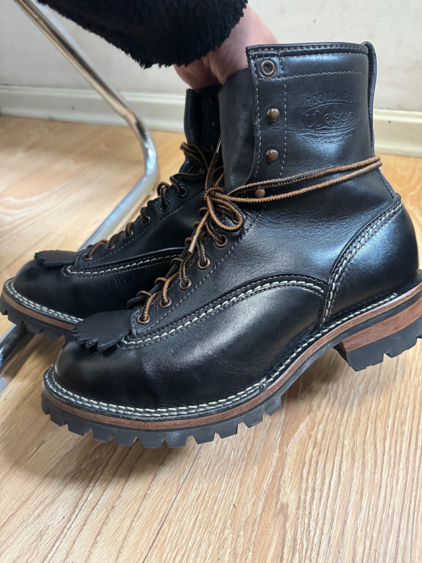 Wesco Short Face Black Leather Boots — detail