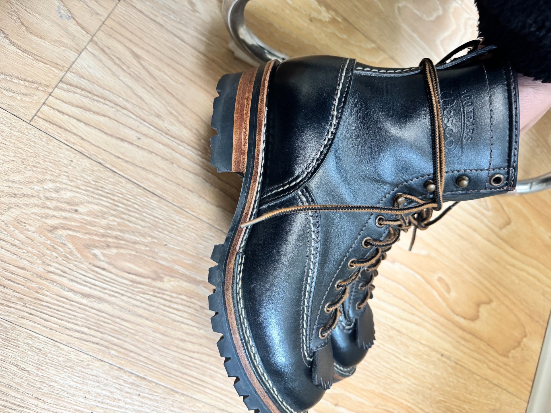 Wesco Short Face Black Leather Boots — front