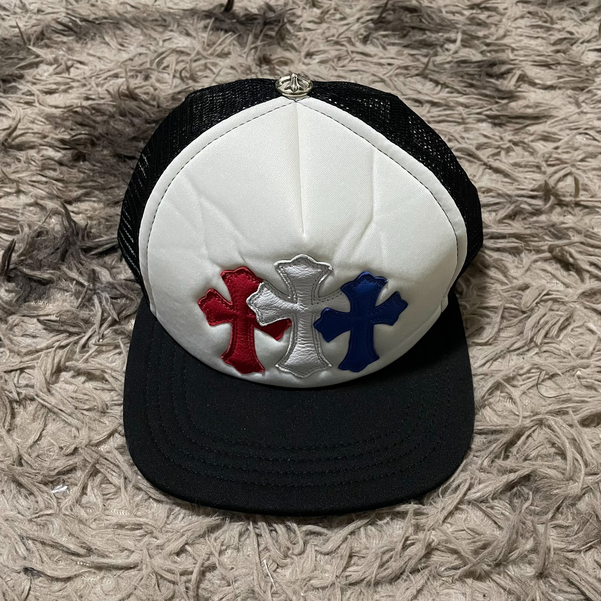 Chrome Hearts Red White Blue Cross Trucker Cap