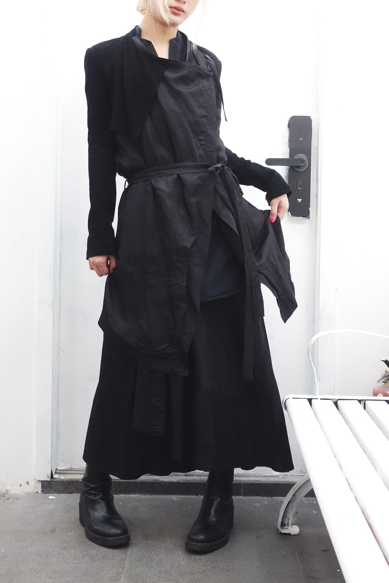 Helmut Lang Suede Panel Trench Coat — detail
