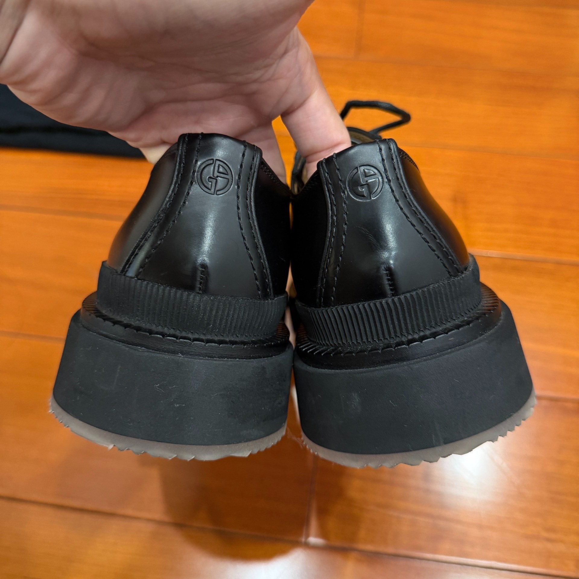 Giorgio Armani Black Leather Derby Shoes — back