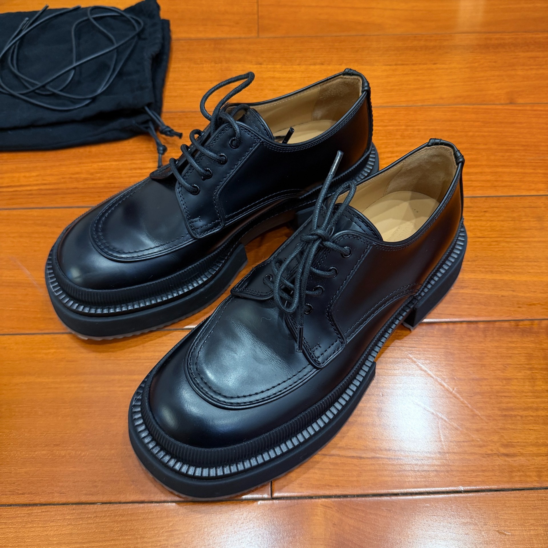Giorgio Armani Black Leather Derby Shoes