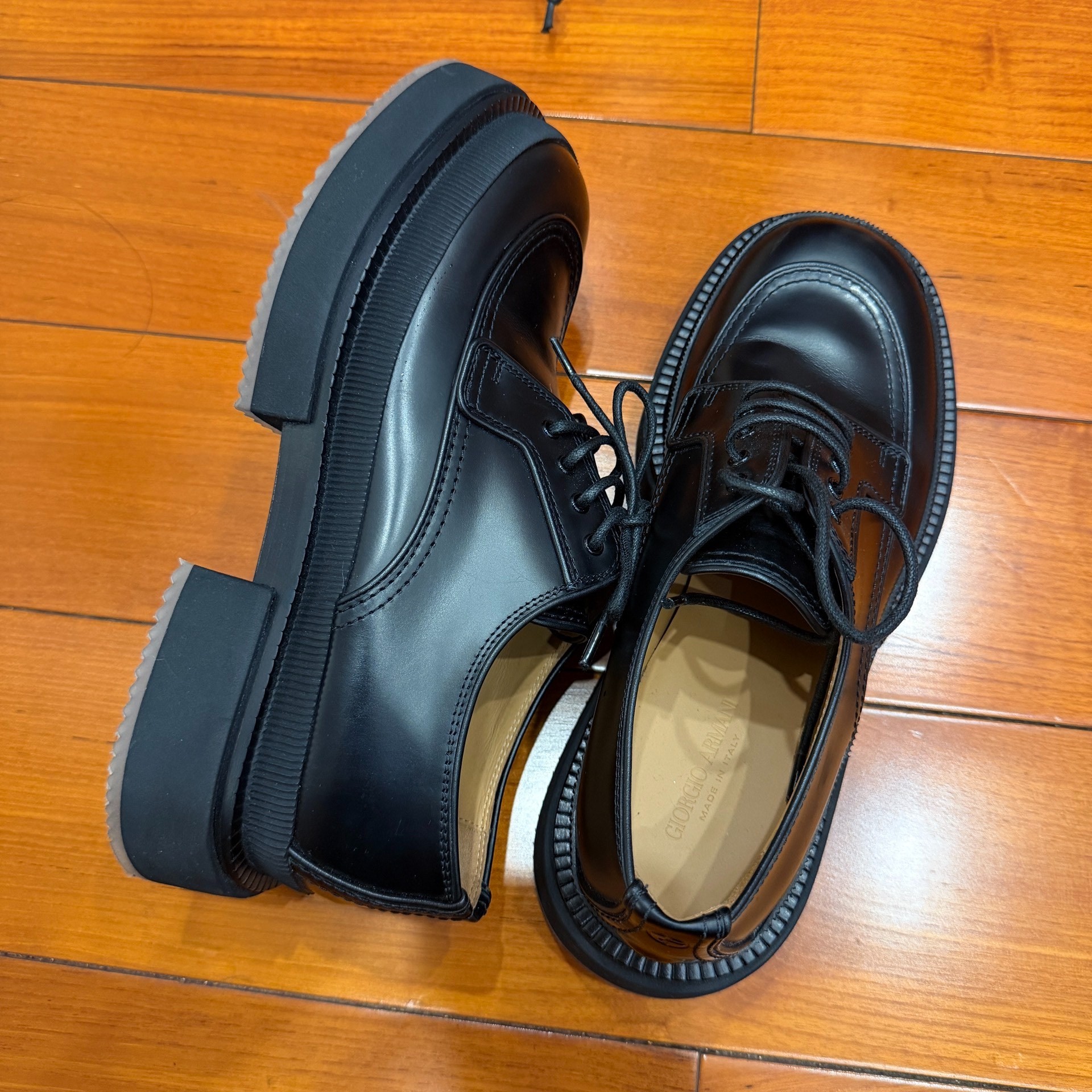 Giorgio Armani Black Leather Derby Shoes — label